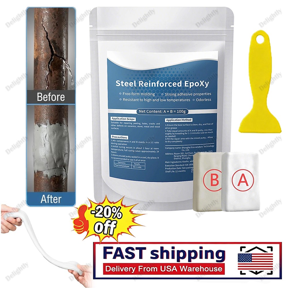 Steel Reinforced Epoxy Putty Waterproof Repair Clay for Metal Wood Car Crack Fix