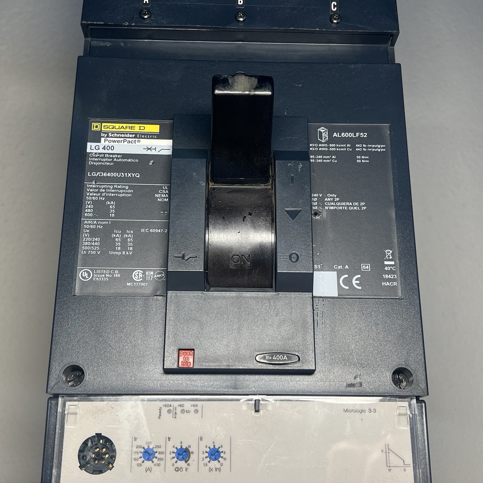 Square D Schneider PowerPact LG400 400A 3-Pole LGF36400U31XYQ
