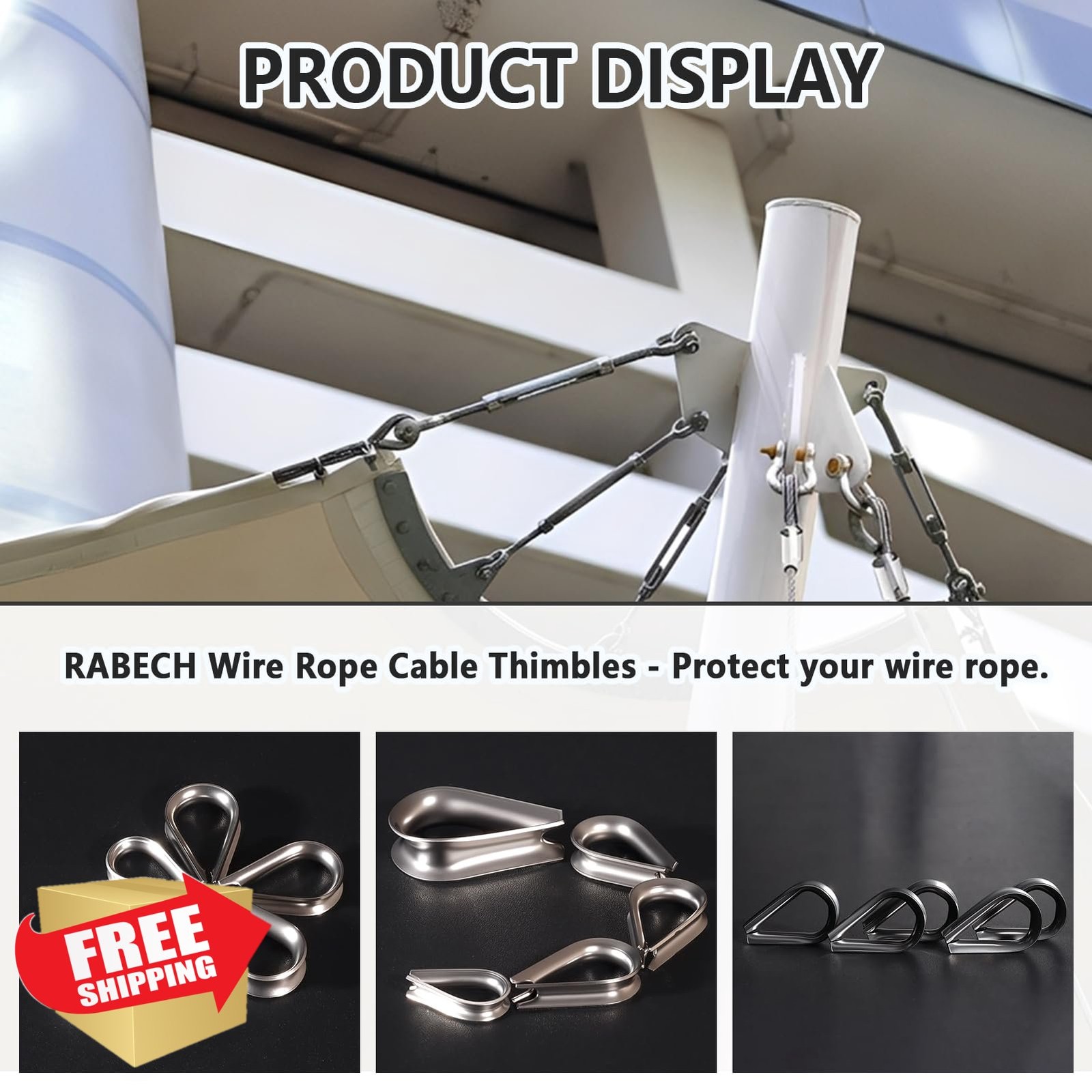 RABECH 20pc M3 1/8″ Wire Rope Thimble Stainless Steel