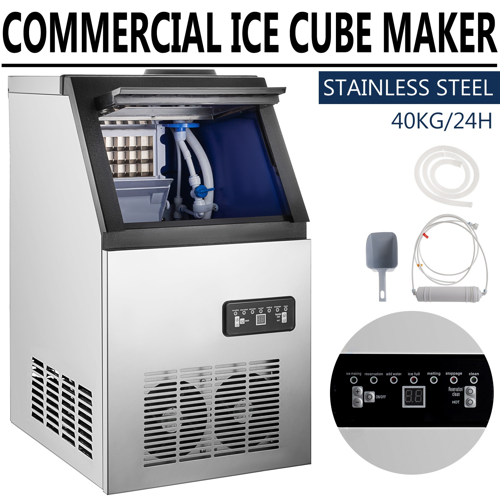 110lbs Built-in Commercial Ice Maker Stainless Steel Bar Restaurant Ice Machine