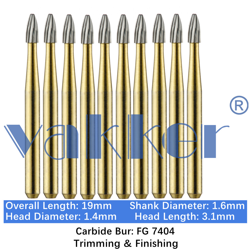 10/Pack Dental Trimming & Finishing Gold Carbide Burs Round Needle Egg FG7106