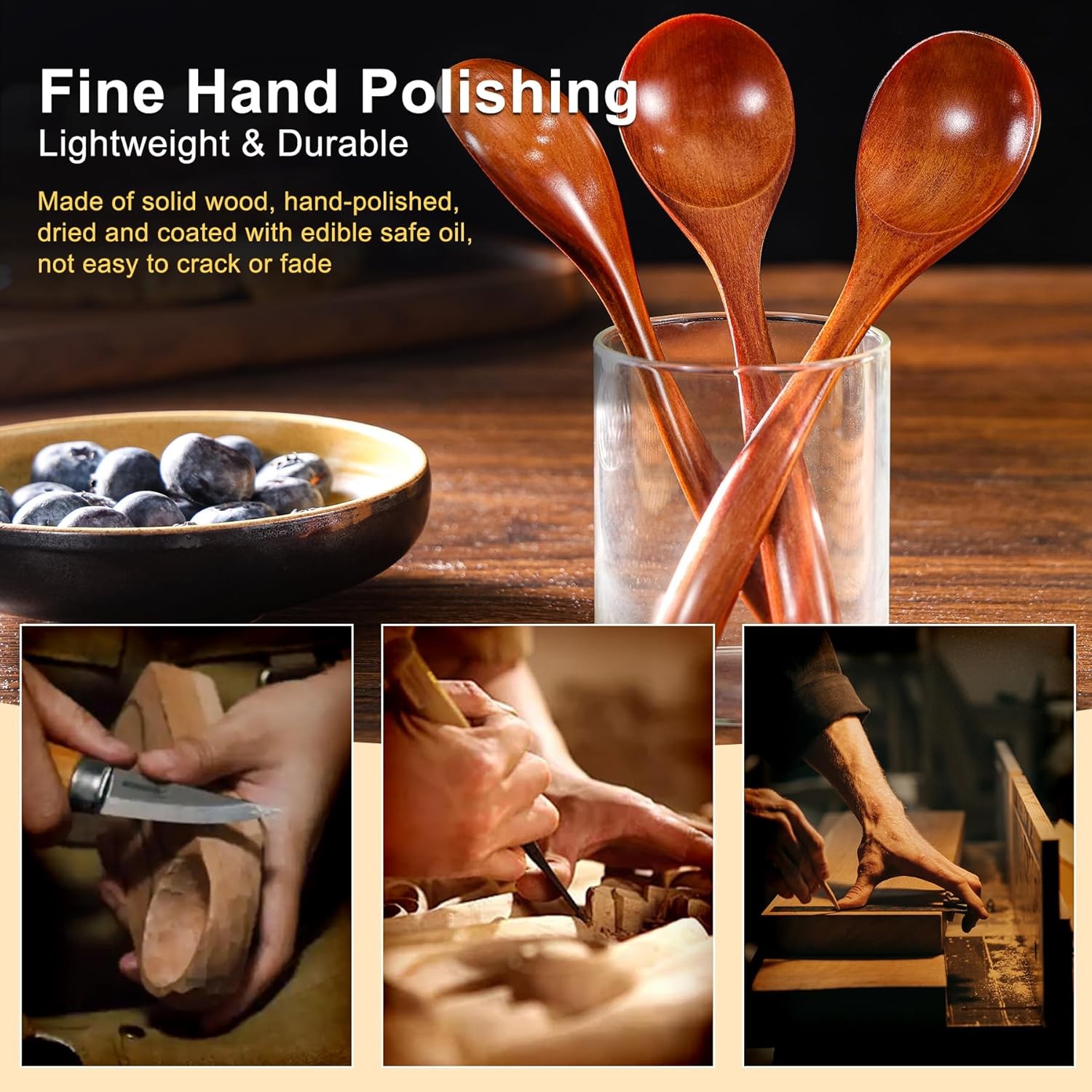 50PCS Small Wooden Spoons 6.7″ Soup Spoons Bulk for Eating with Stirring &