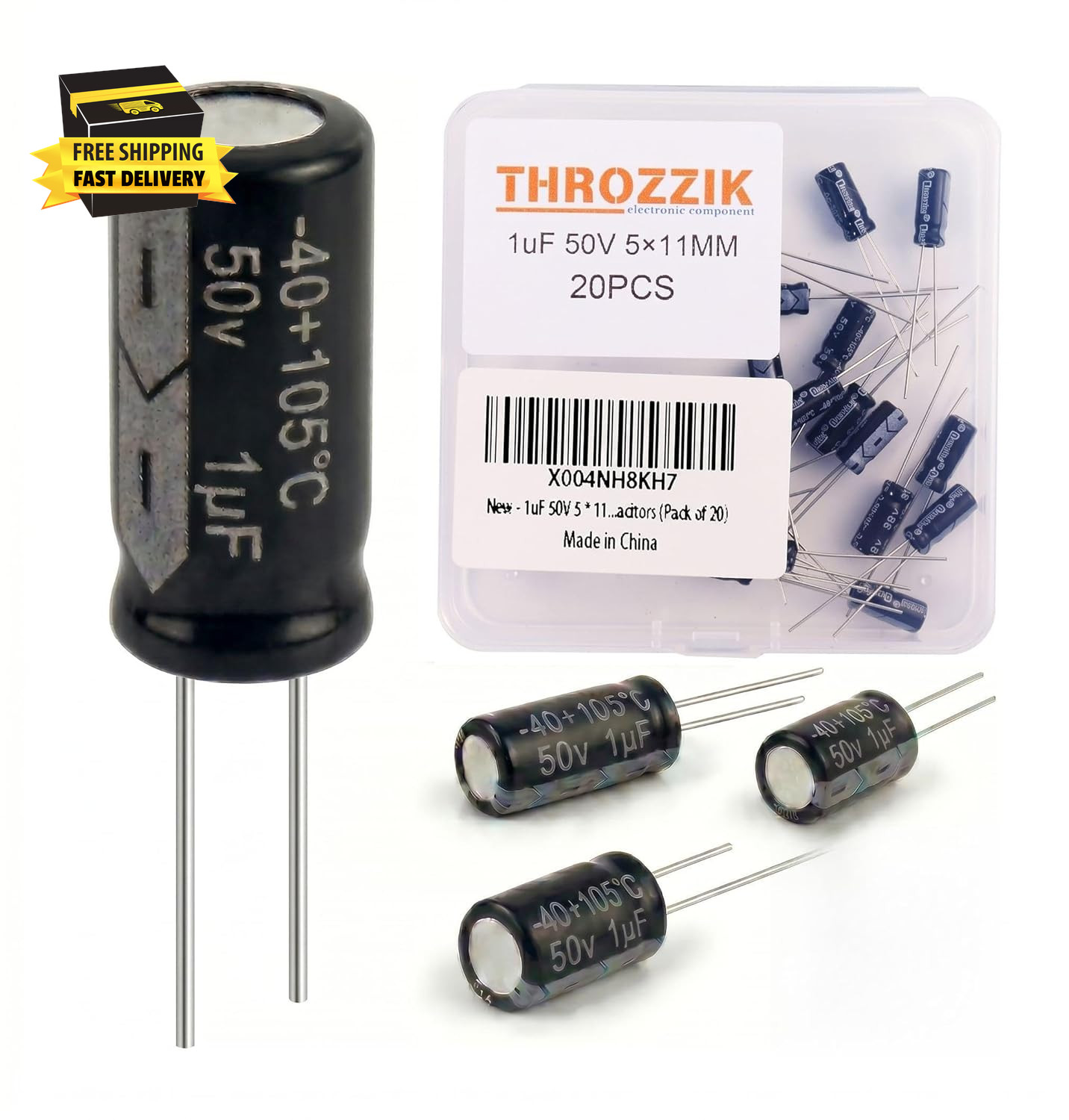 1Uf 50V 5 * 11Mm 20Pcs Electrolytic Capacitor 1 Uf MFD 50 Volt 0.2 * 0.43In Alum