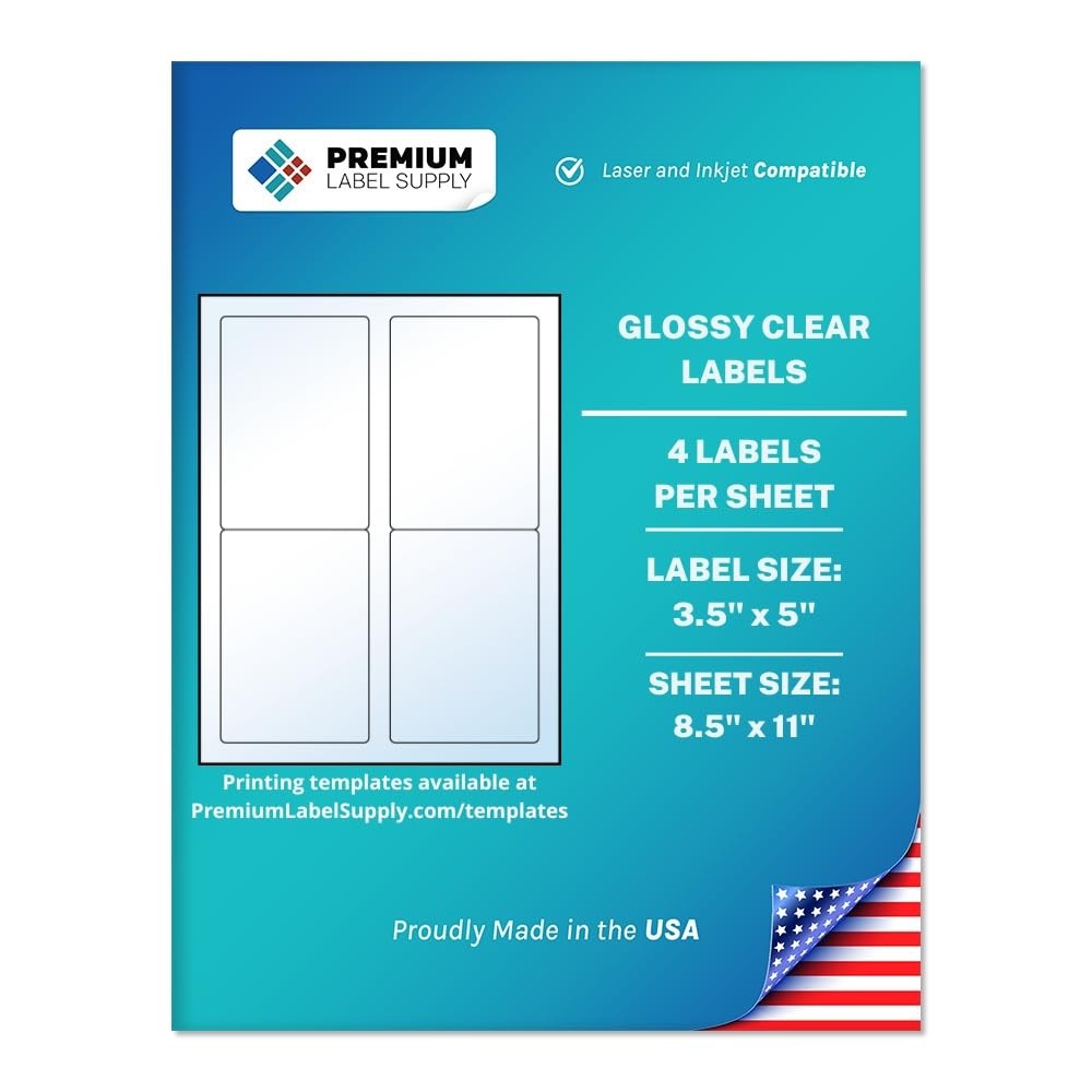 Premium Label Supply Glossy Clear Labels – 3.5″ x 5″ – 40 Labels,