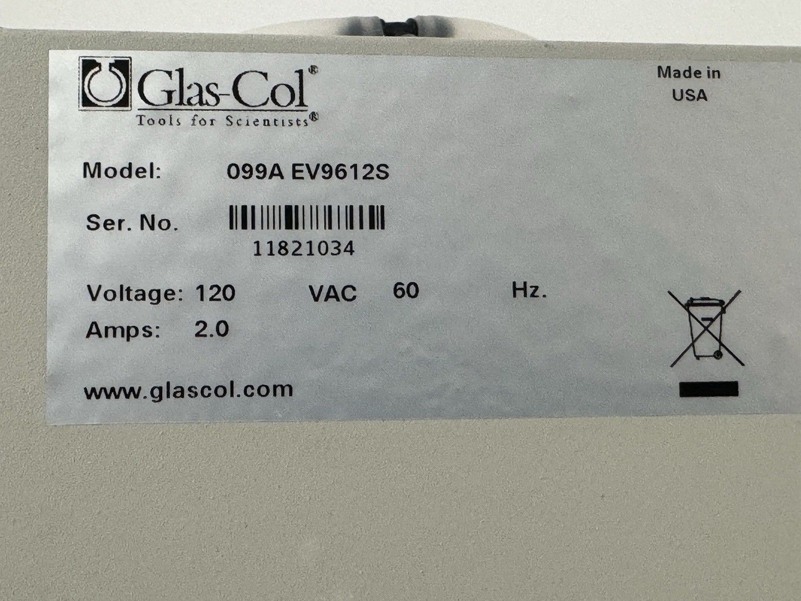 GLAS-COL 099A EV9612S EVAPORATOR SYSTEM