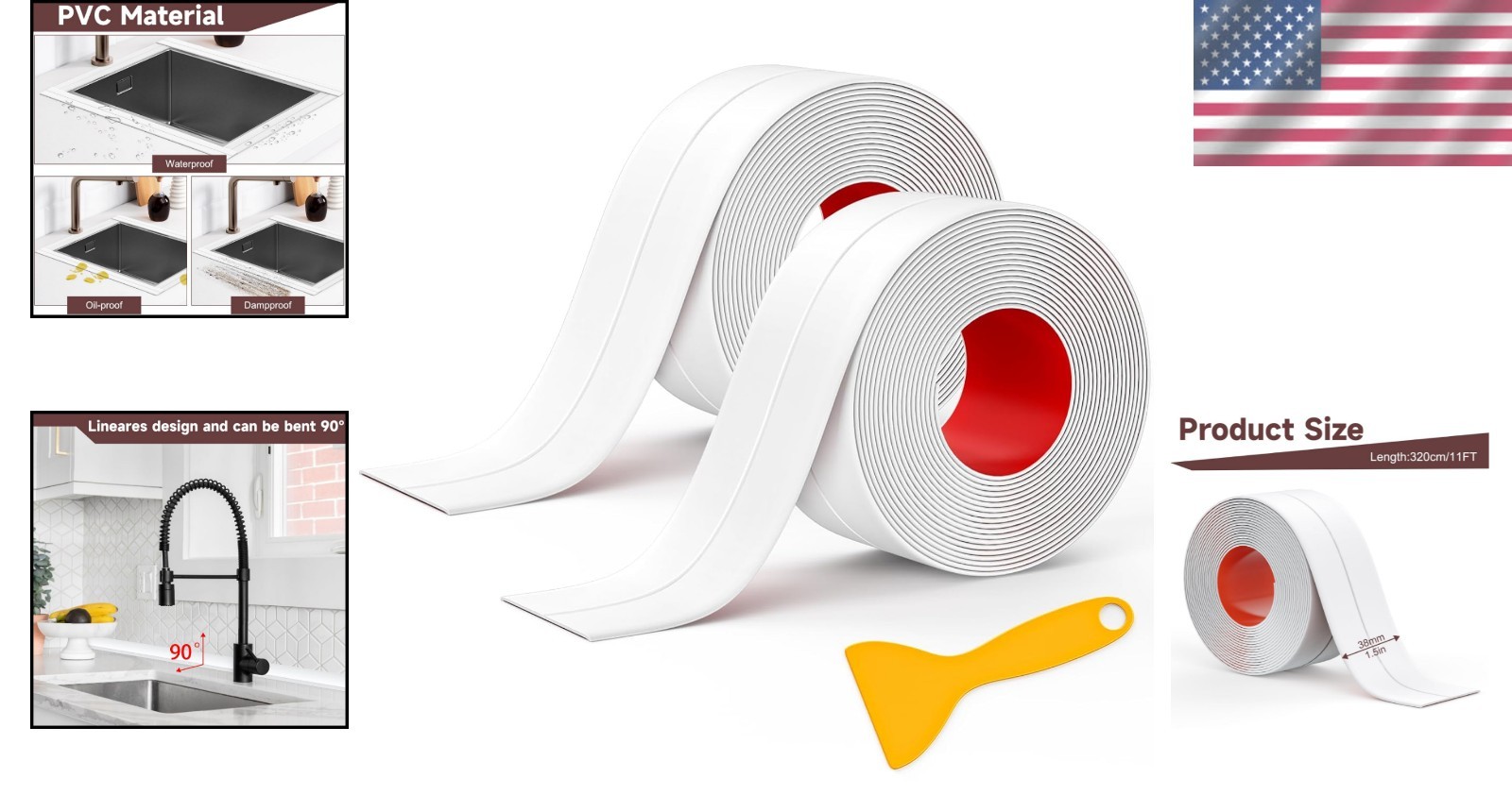 Elegant Waterproof Caulk Tape 2 Rolls – Self-Adhesive Sealing Strip 1.5″ x 10.5′
