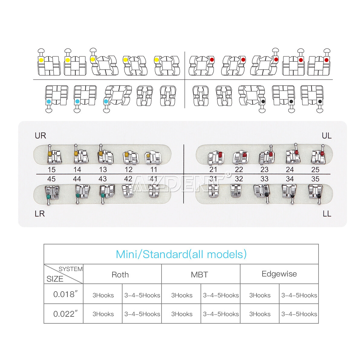 Dental Ortho Metal Brackets Braces Standard/MiNi Roth .022 Hooks 3-4-5 AZDENT
