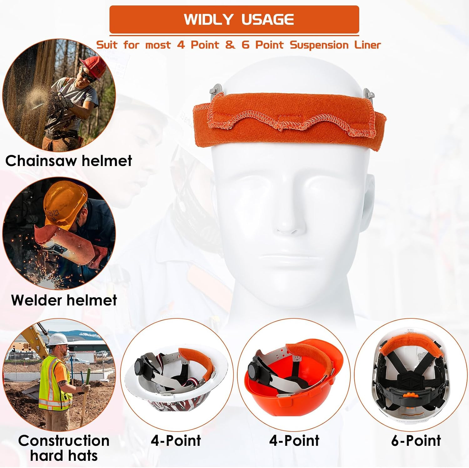 6Pcs Hard Hat Sweatband – Cotton Hard Hat Liner with Hook and Loop, Reusable Har
