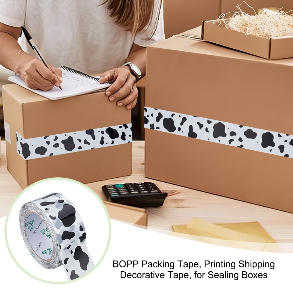 2 Rolls White Cow Packing Tape 1.9 Inch Wide Designer Decorative Craft Box
