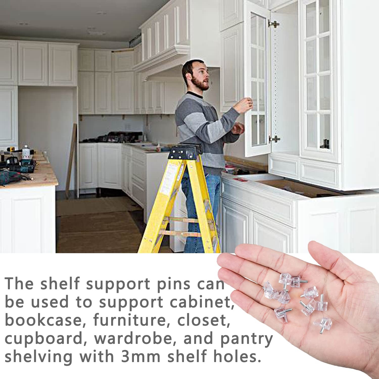 3 Millimeters or 1/8 Inch Shelf Support Peg，Support 3mm, Clear (20 Pieces)