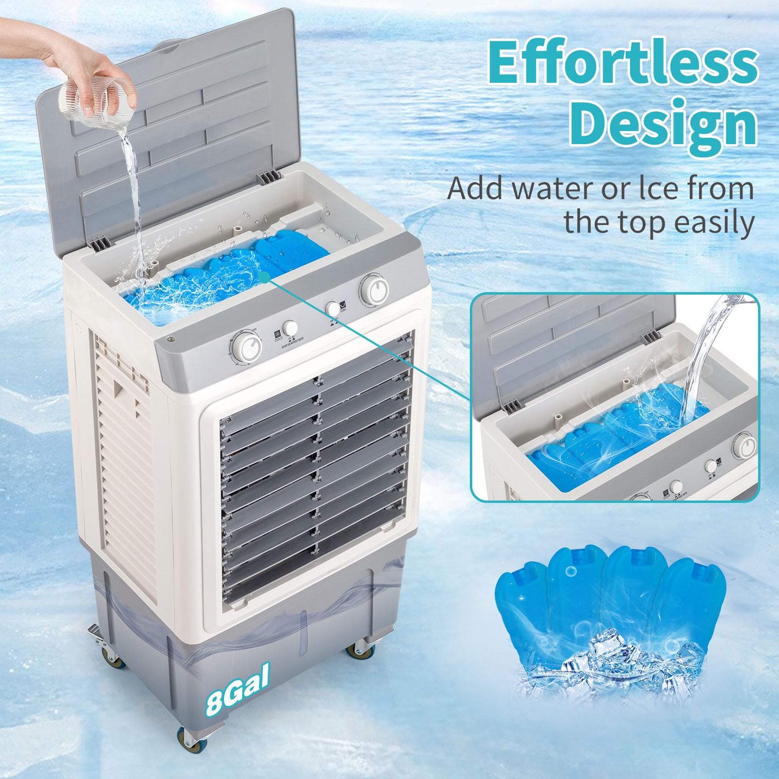 Portable Air Conditioner Fan Evaporative Cooler 2400CFM Swamp Cooler Manual 30L