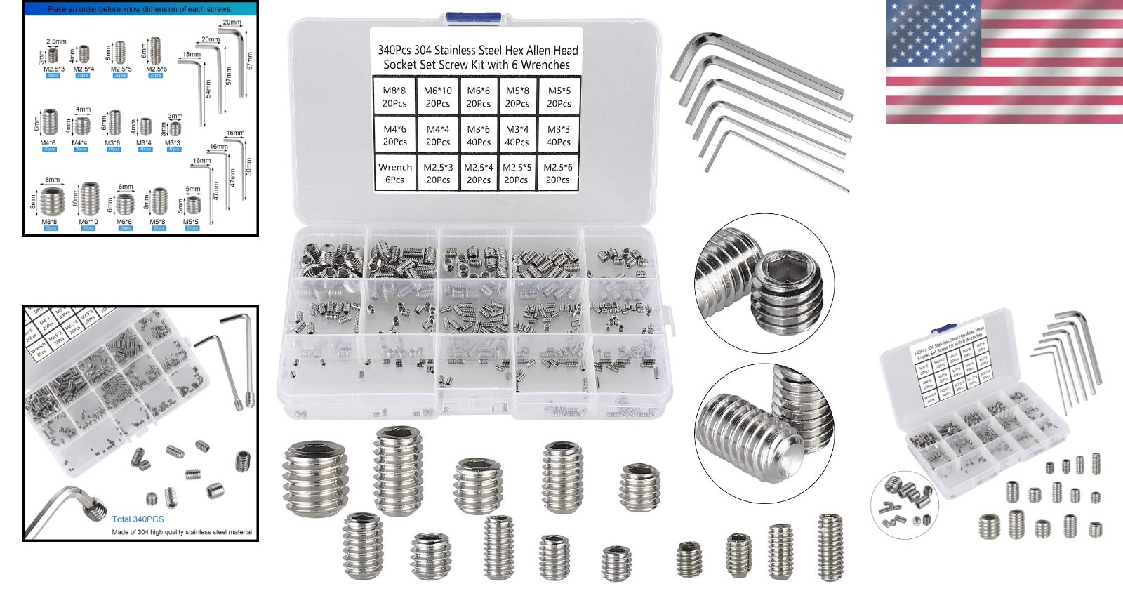 All-In-One 340pcs Metric Hex Socket Head Set Screws for DIY & Professional Use