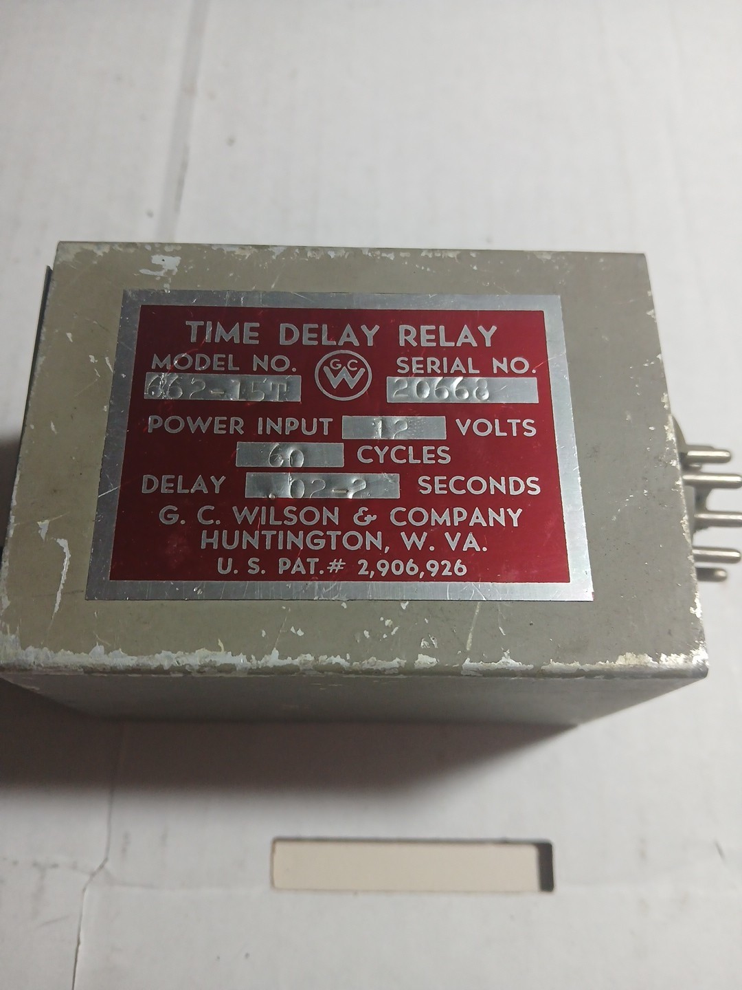 G C WILSON TIME DELAY RELAY 662-15T 12V 12VAC .02-2s 2 Seconds