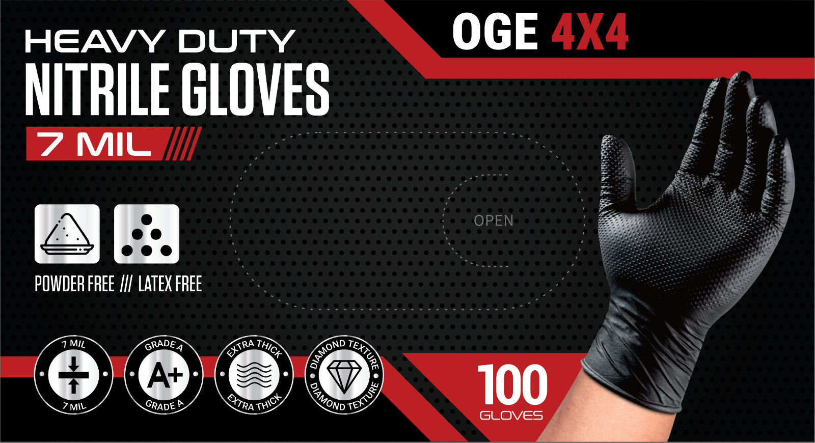 Black Nitrile Gloves 7 Mil Heavy Duty Diamond Textured Mechanic Box 100ct L XL