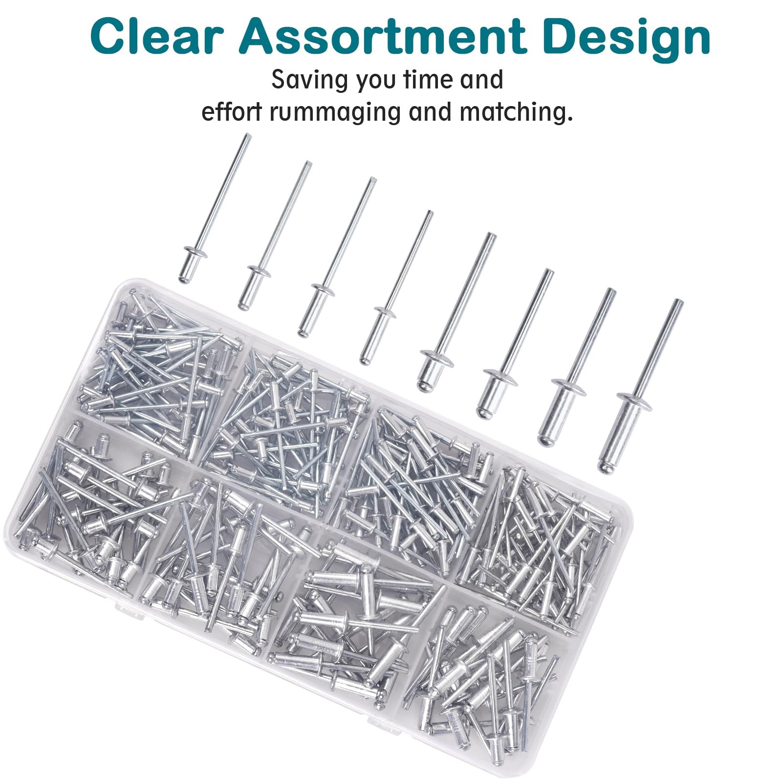 Pop Rivets Assortment Kit – 200 Pcs Aluminum Blind Rivets,8 Sizes