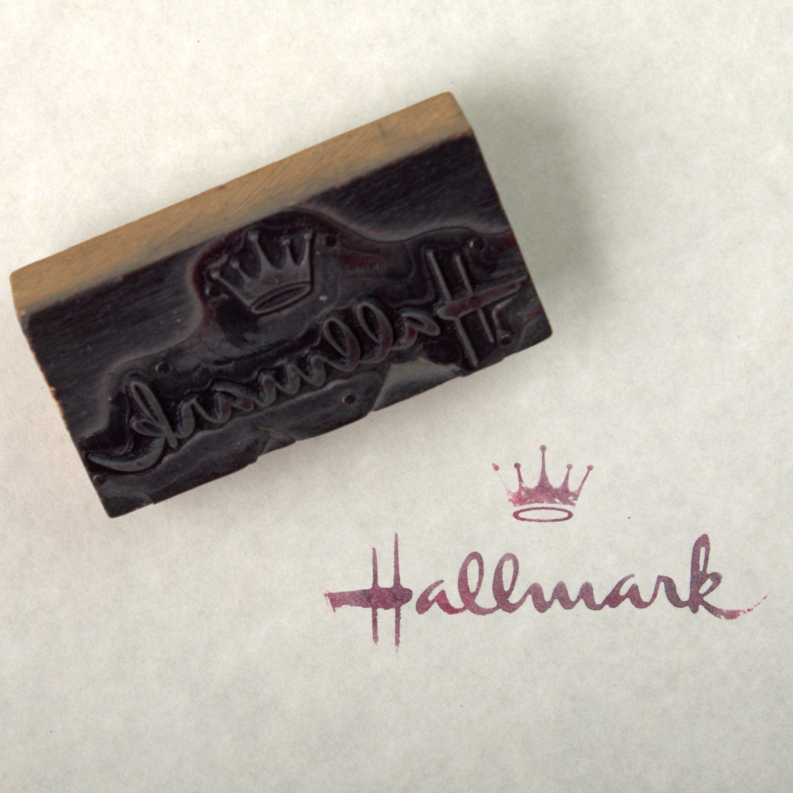 Vintage Hallmark Cards Printing Block Letterpress Logo Wood Metal Stamp MCM KC