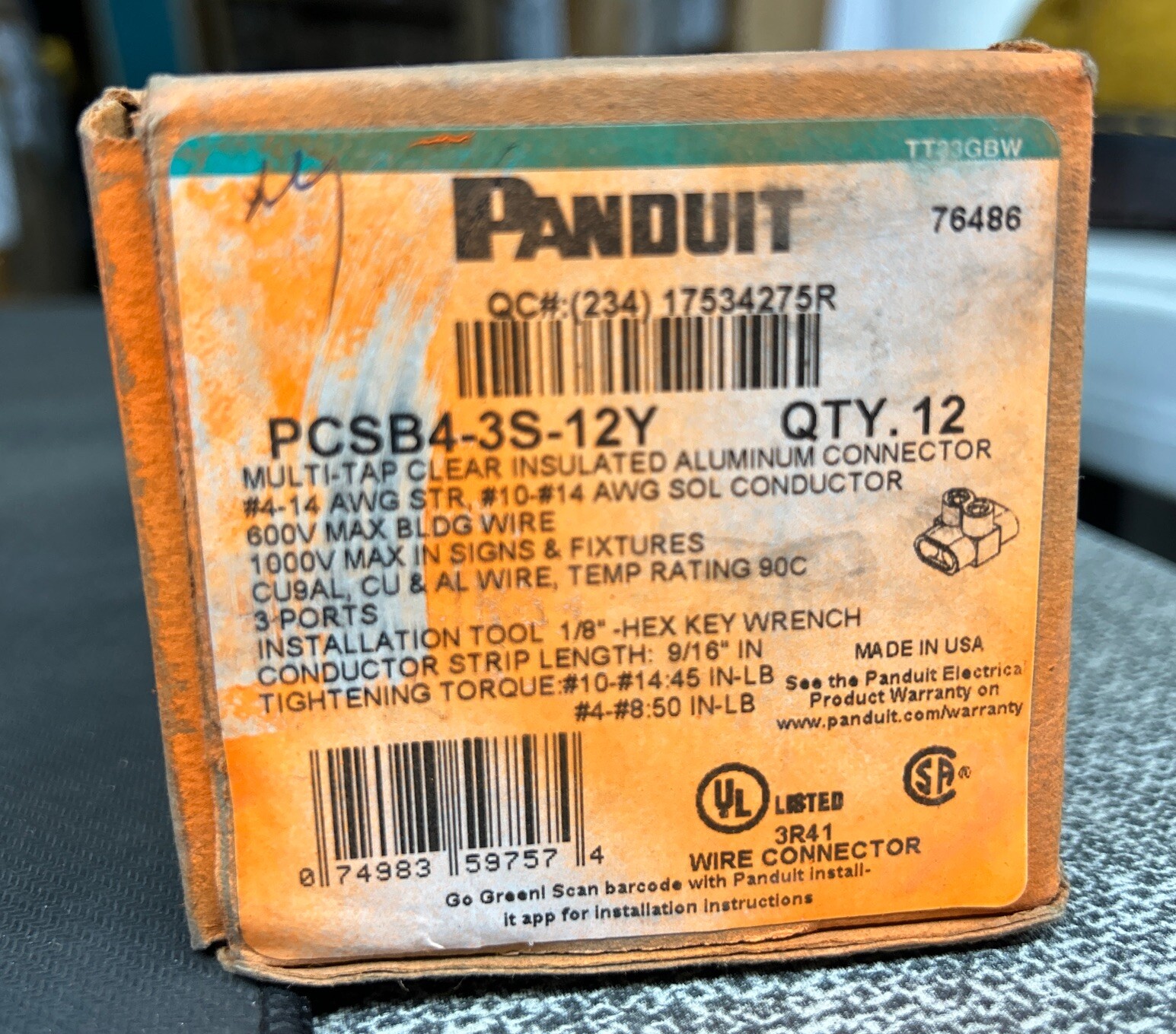 Panduit PCSB4-3S-12Y Multi-Tap Connector Double Sided Clear 4-14