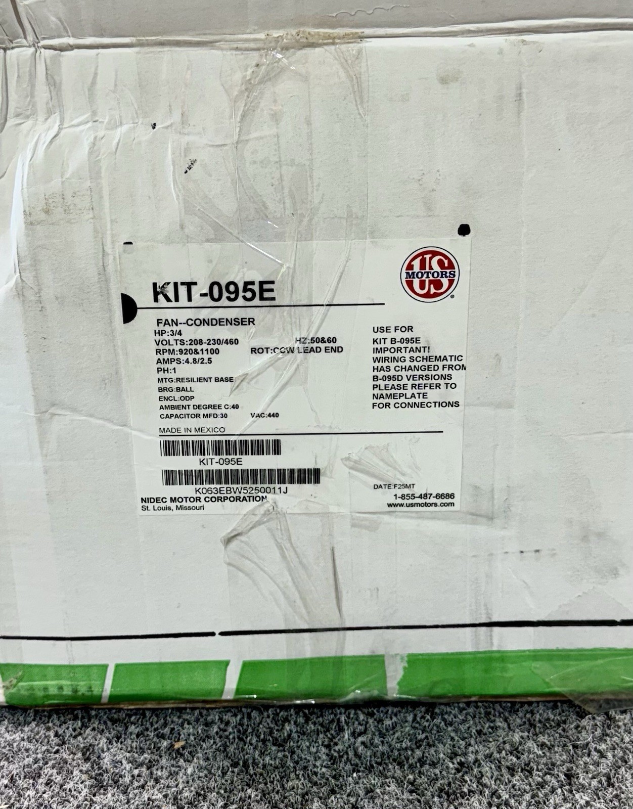 LIEBERT KIT-095E Condenser Fan Motor 208-230/460V AC, 3/4 hp, 1 Phase