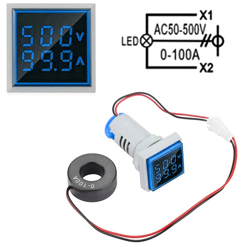 AC 60-500V 0-100A 22mm 3 in 1 Voltmeter Ammeter LED Digital Volt/AMP Meter 2026