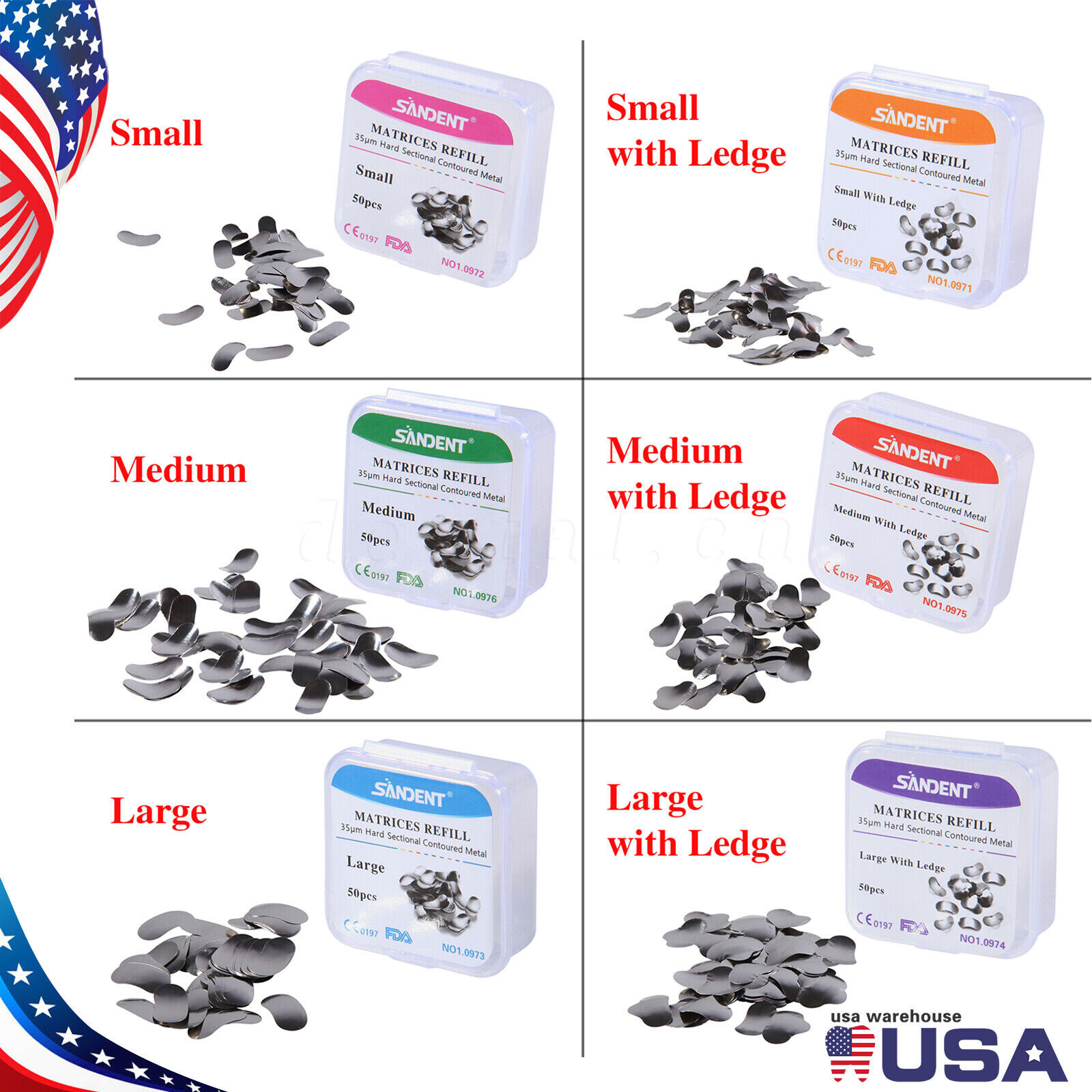 50 Pcs Dental Metal Matrices Sectional Contoured Matrix Refill Soft band S/M/L