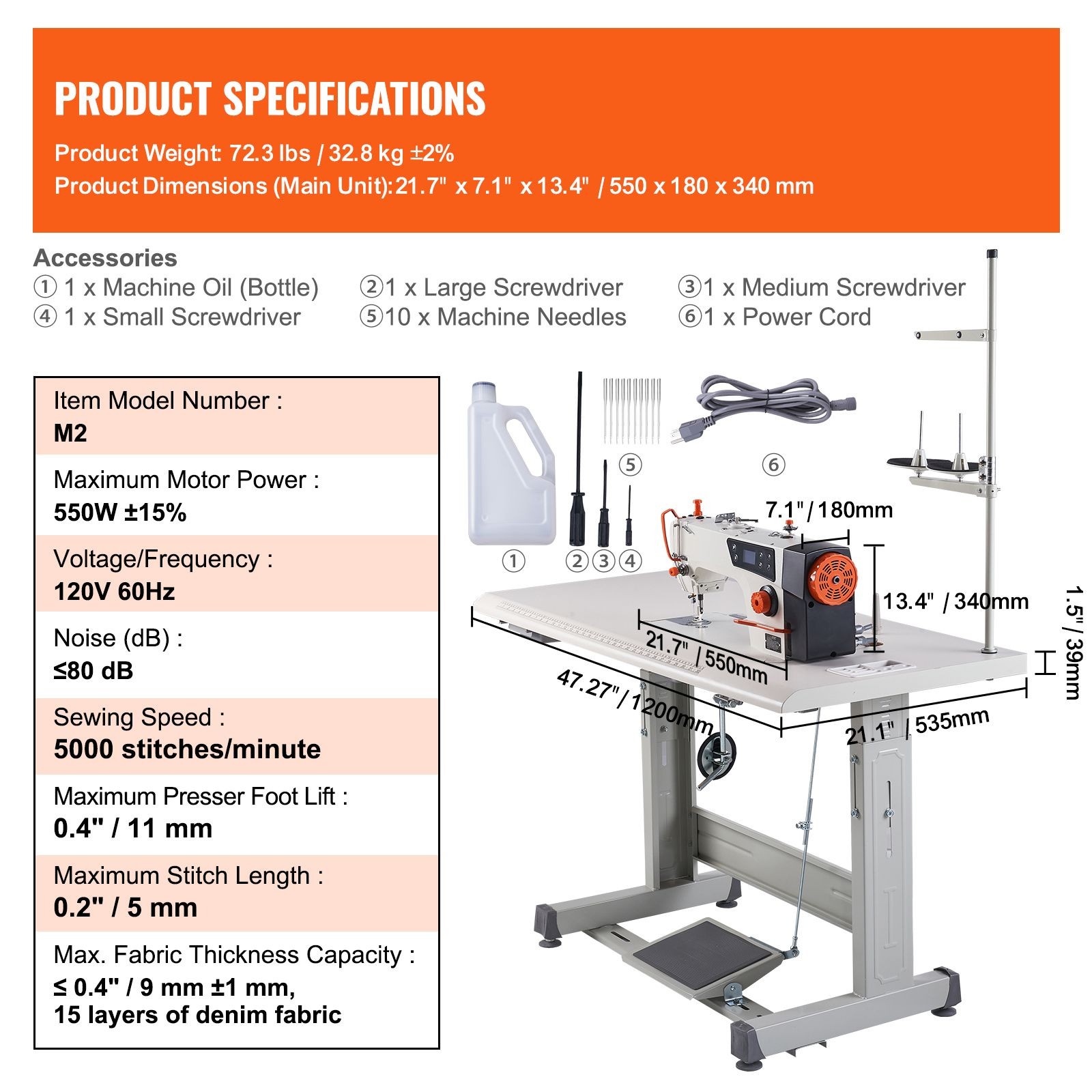 Industrial Sewing Machine, Upgraded 550W Servo Motor with Table Stand