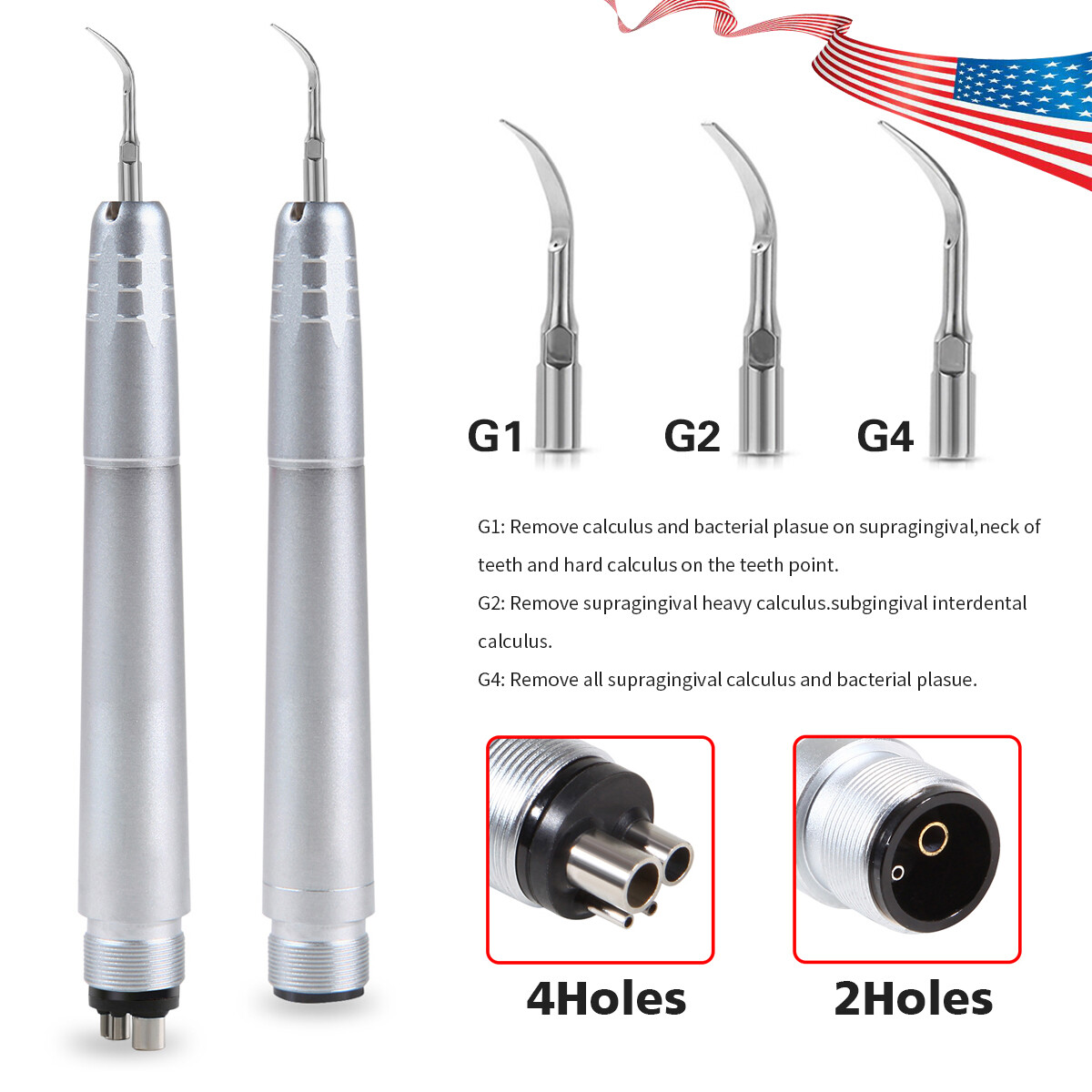 Dental Ultrasonic Air Scaler Handpiece Hygienist 2Hole/4Hole With 3 Tips USA