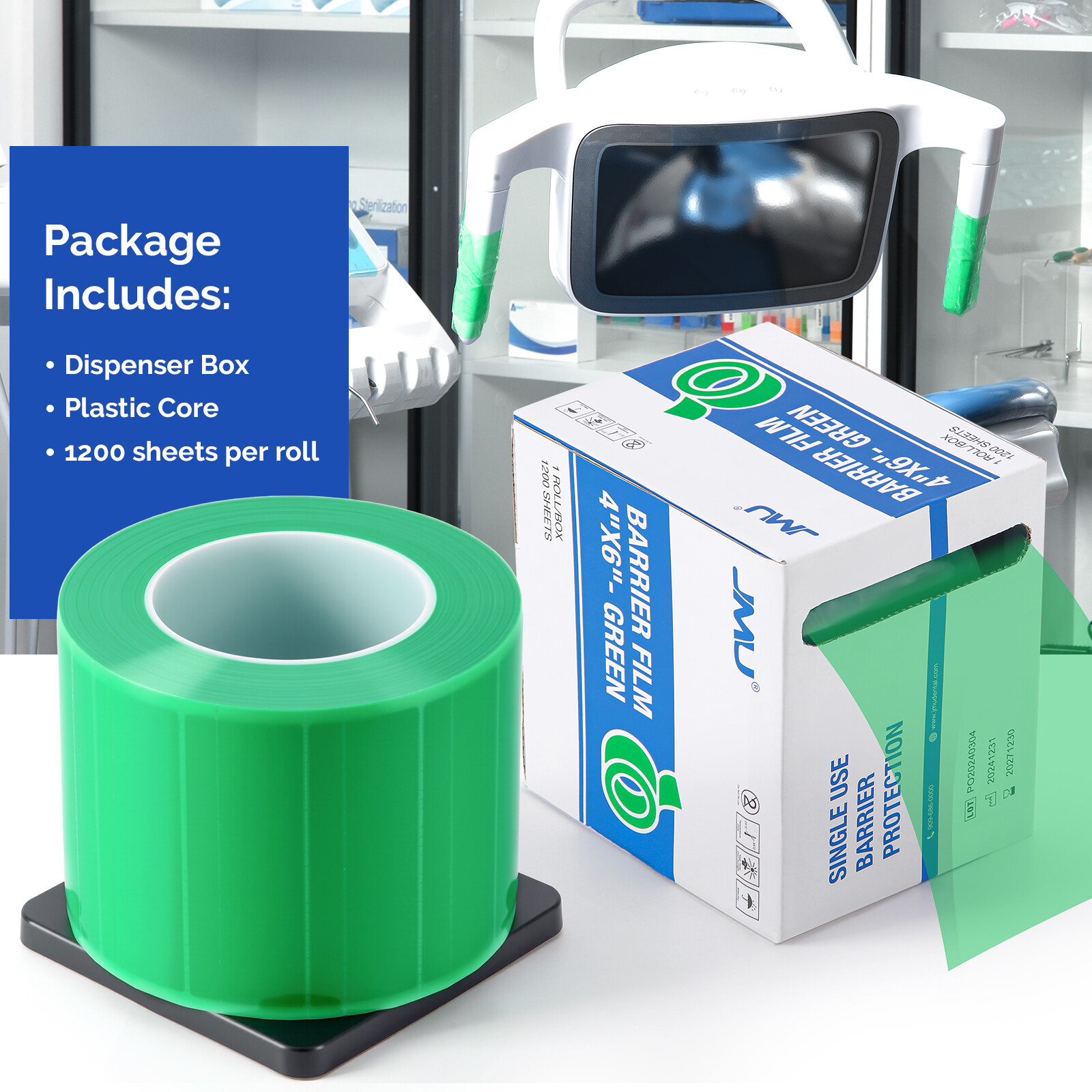 JMU Dental Barrier Film Sleeves Plastic Protect Tape 1200 Sheets/Roll 4X6″