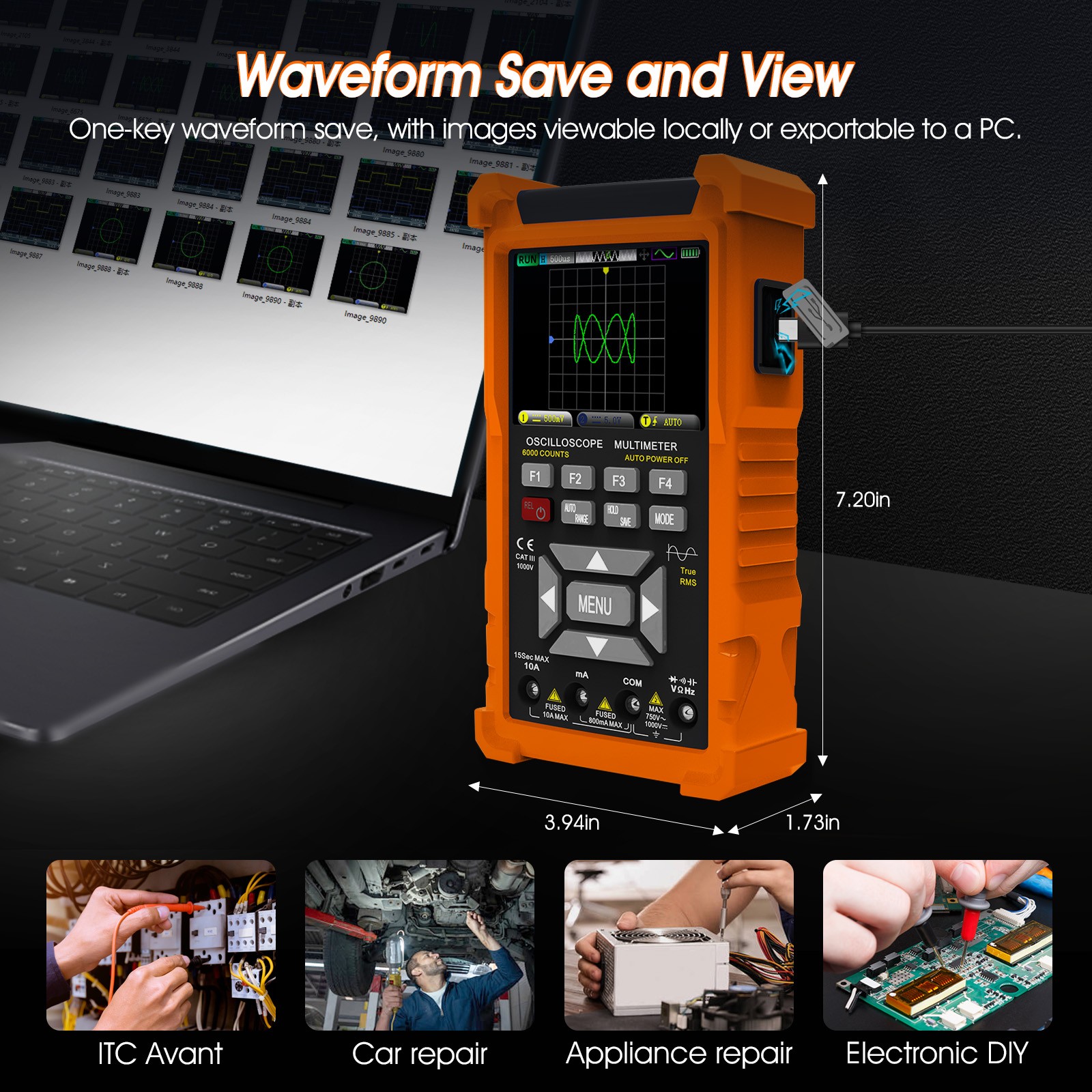 Digital 3in1 Oscilloscope Multimeter AUTO Signal Generator 1000V 50MHz Handheld