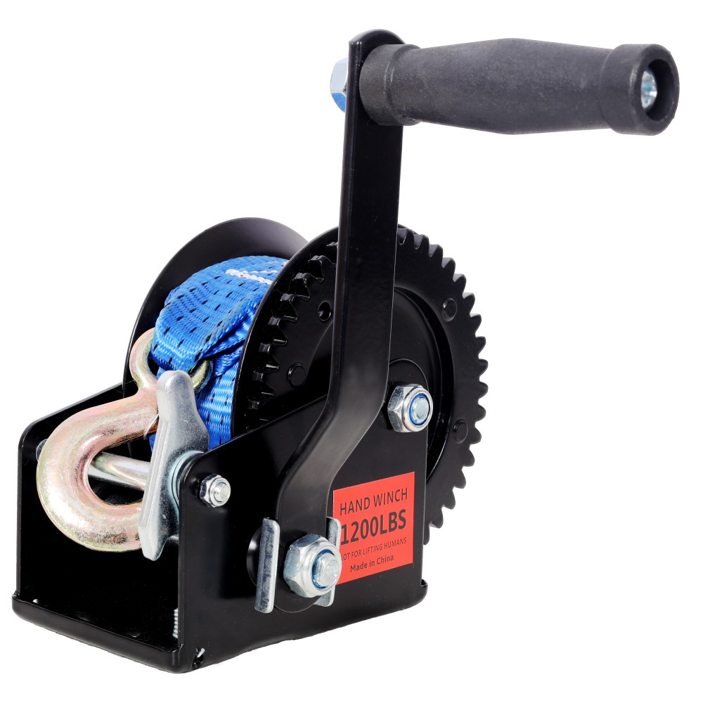 1200LBS Hand Winch with 19.6FT Blue Strap, 4.1:1 Gear Ratio, Two-Way Ratchet,…