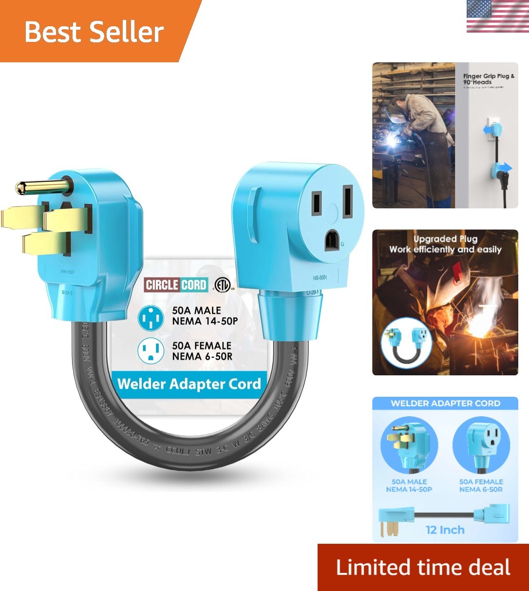 Heavy Duty 50 Amp Welder Power Adapter – NEMA 14-50P Male to 6-50R Female