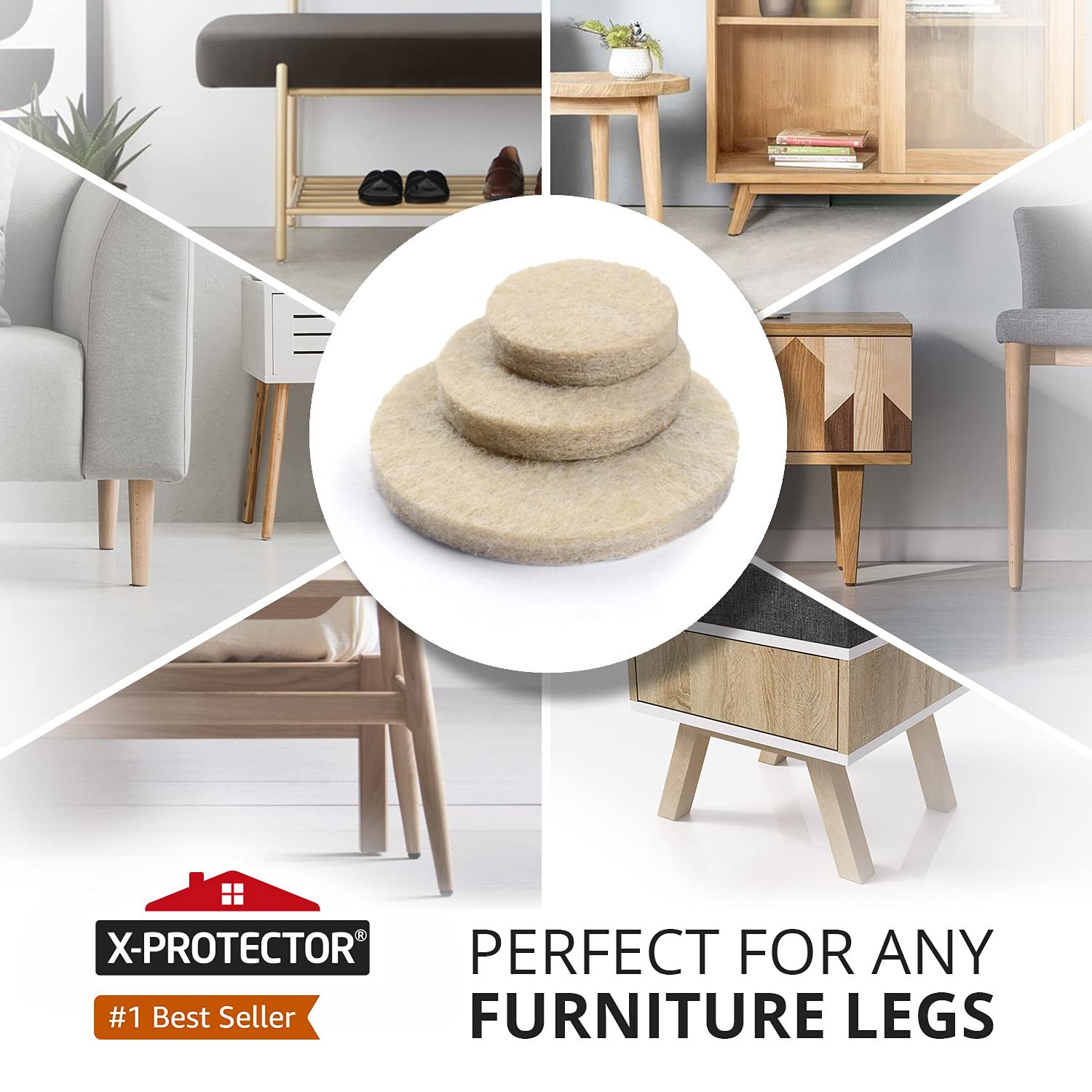 Best Felt Furniture Pads X-PROTECTOR – 48 48 PCS 1″ Beige, Round, Beige