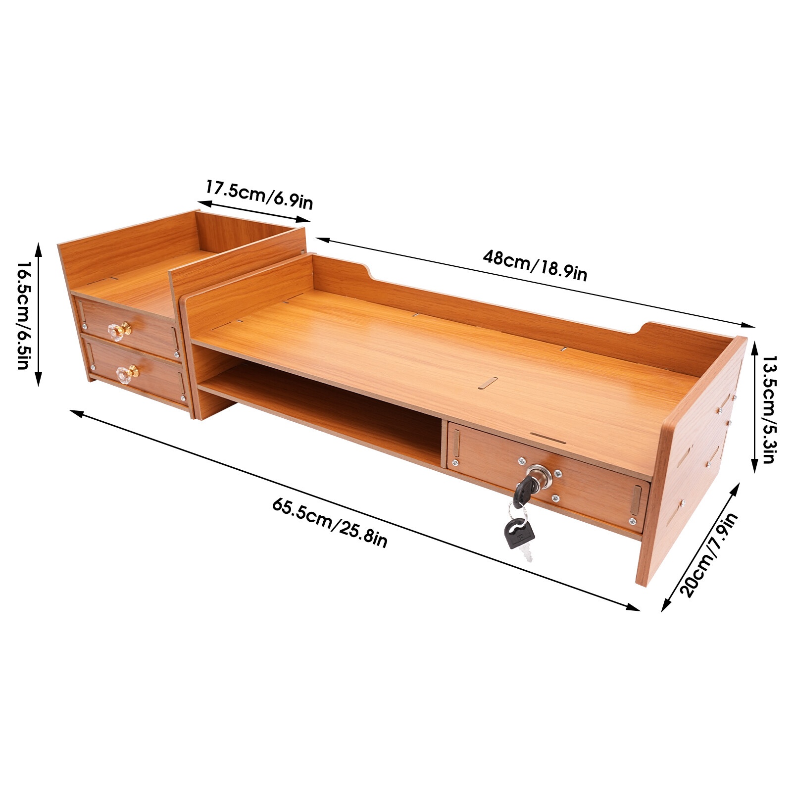 Computer Monitor Stand With Lockable Drawer & Phone Holder For Home Office