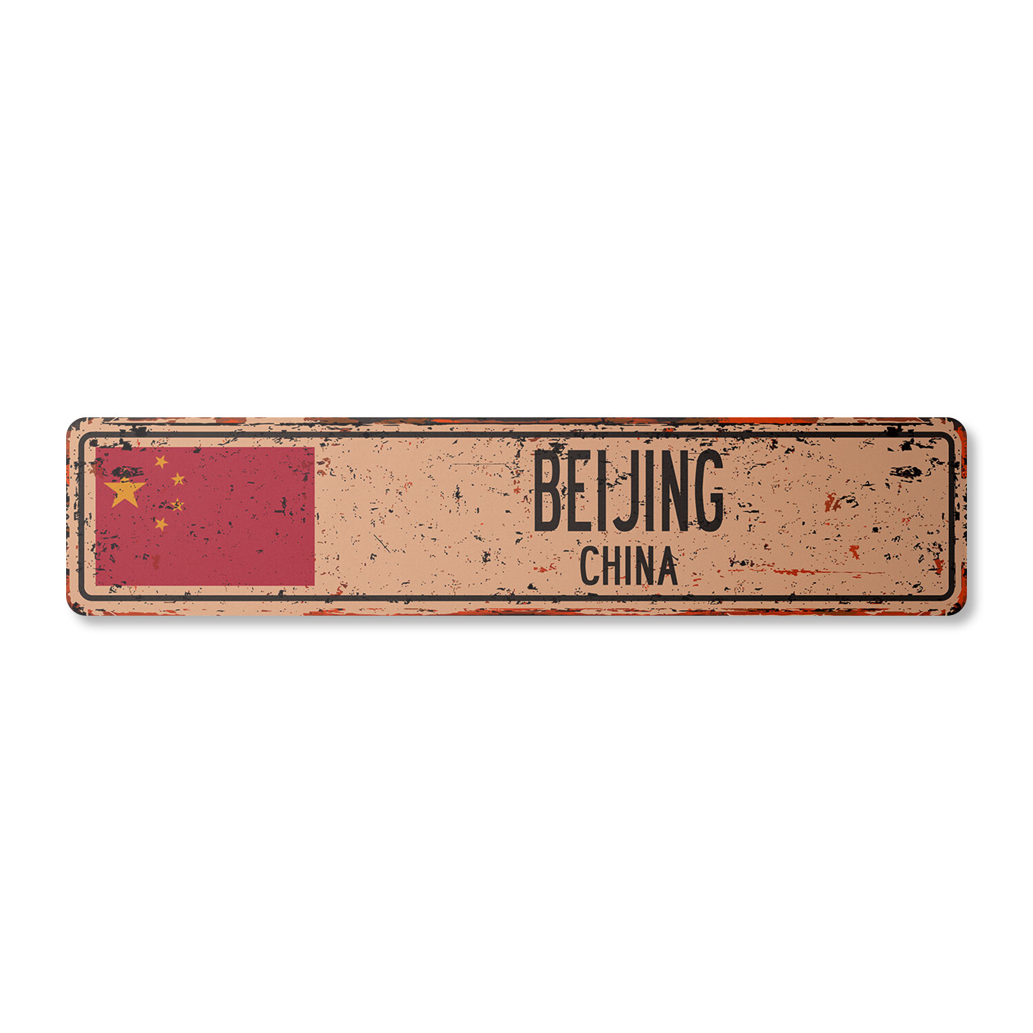 BEIJING CHINA Vintage Street Sign Asian Chinese flag city country road rustic