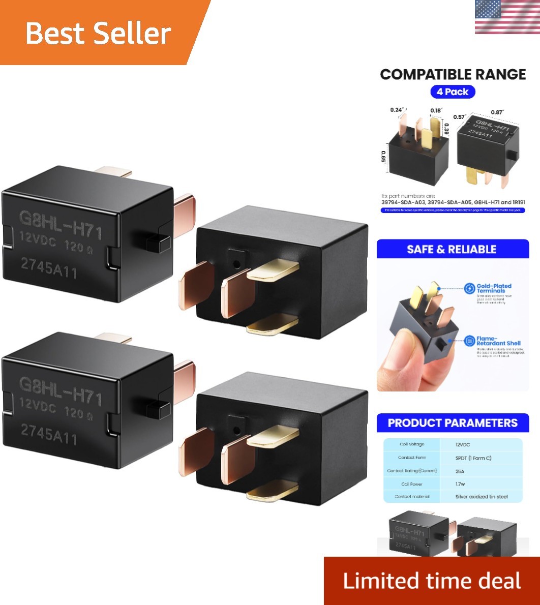 4 Pack Power Relay Assembly Compatible for Honda Accord Civic CR-V MDX 12V