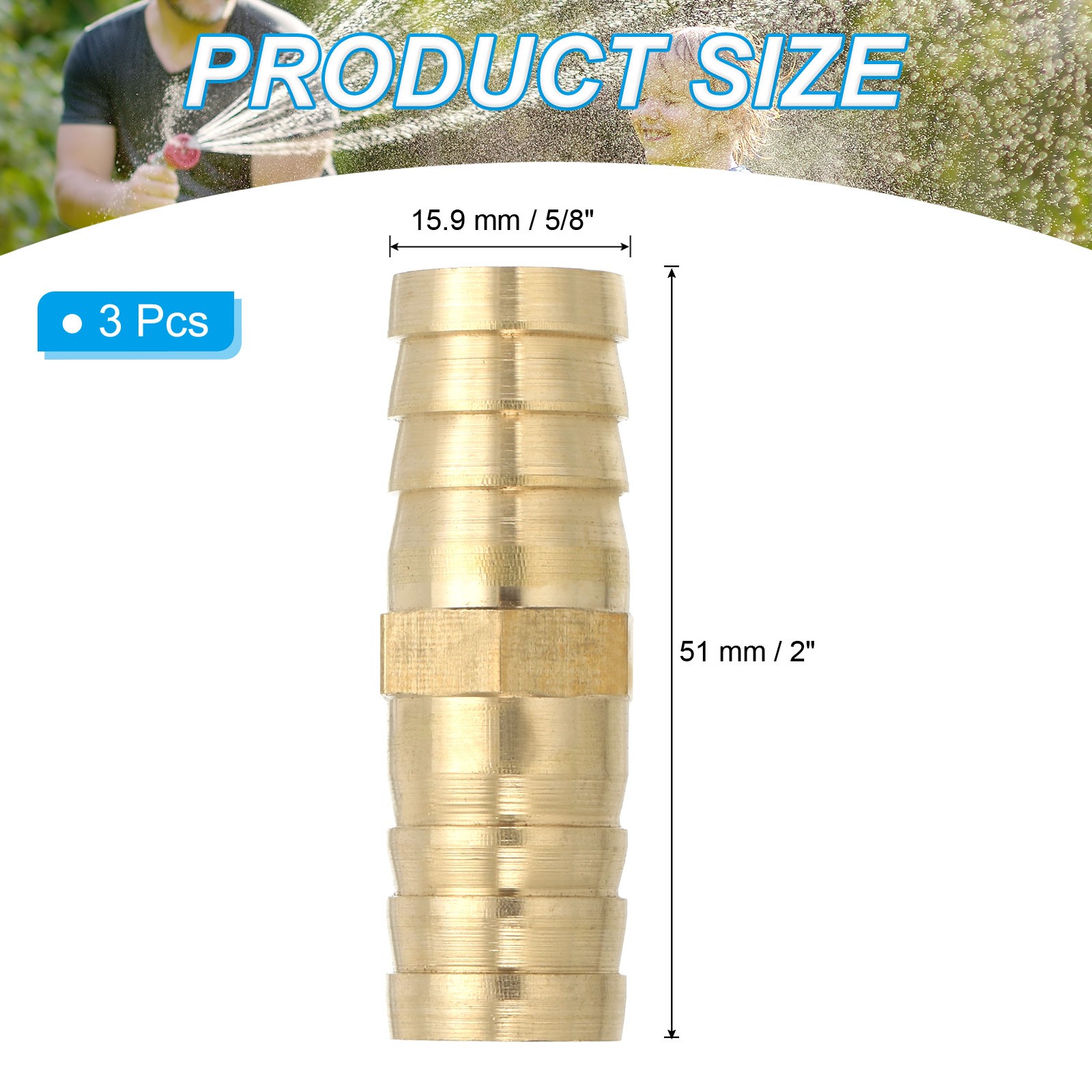 3 Pcs 5/8″ Brass Hose Barb Fitting Straight Barb Union Fittings Metals Splicer