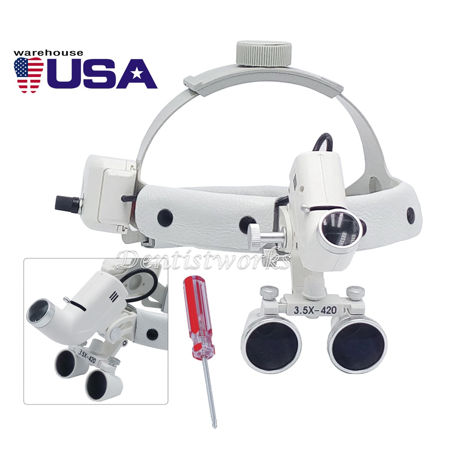 Dental Surgery Medical Lab Headband Binocular Loupes 3.5X with 5W LED Light Lamp