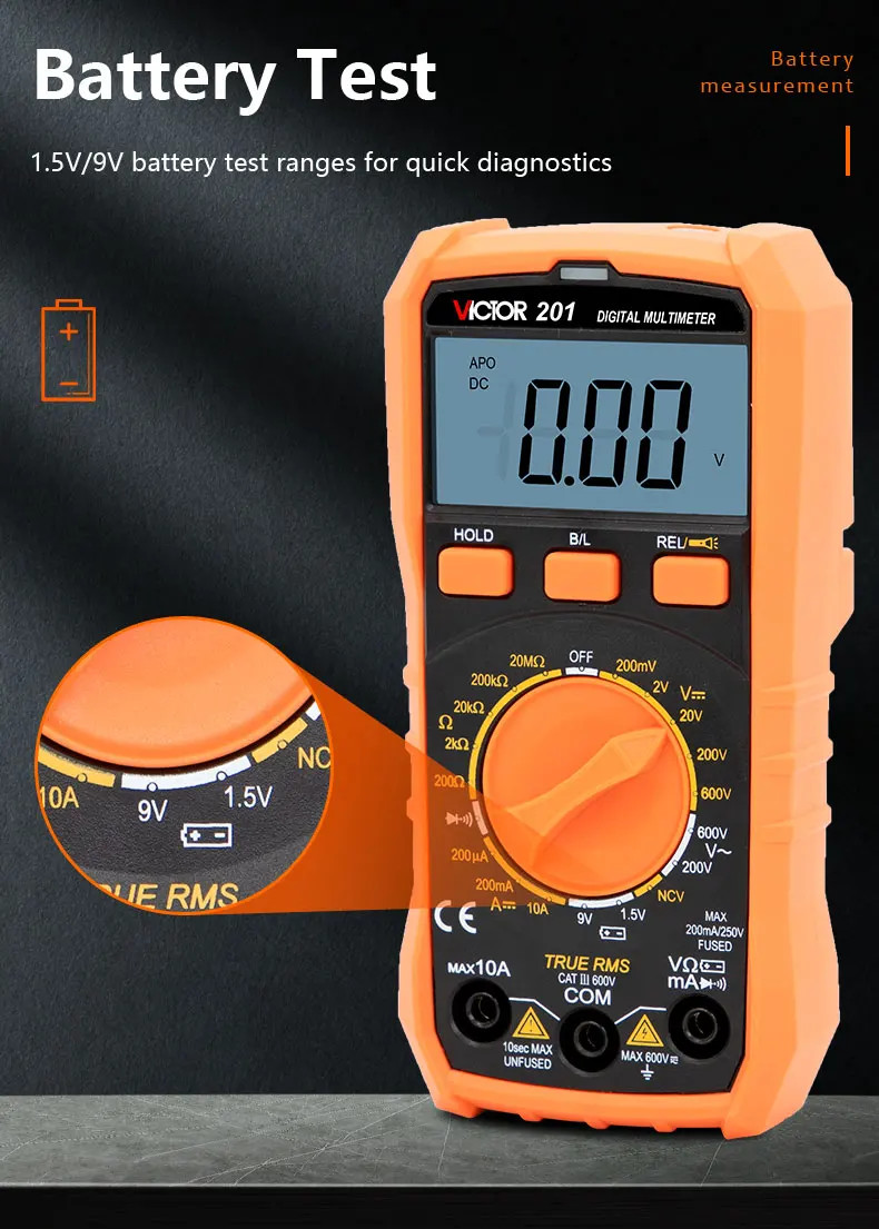 Digital Multimeter Portable Compact Manual Ranging Voltage Current Resistance