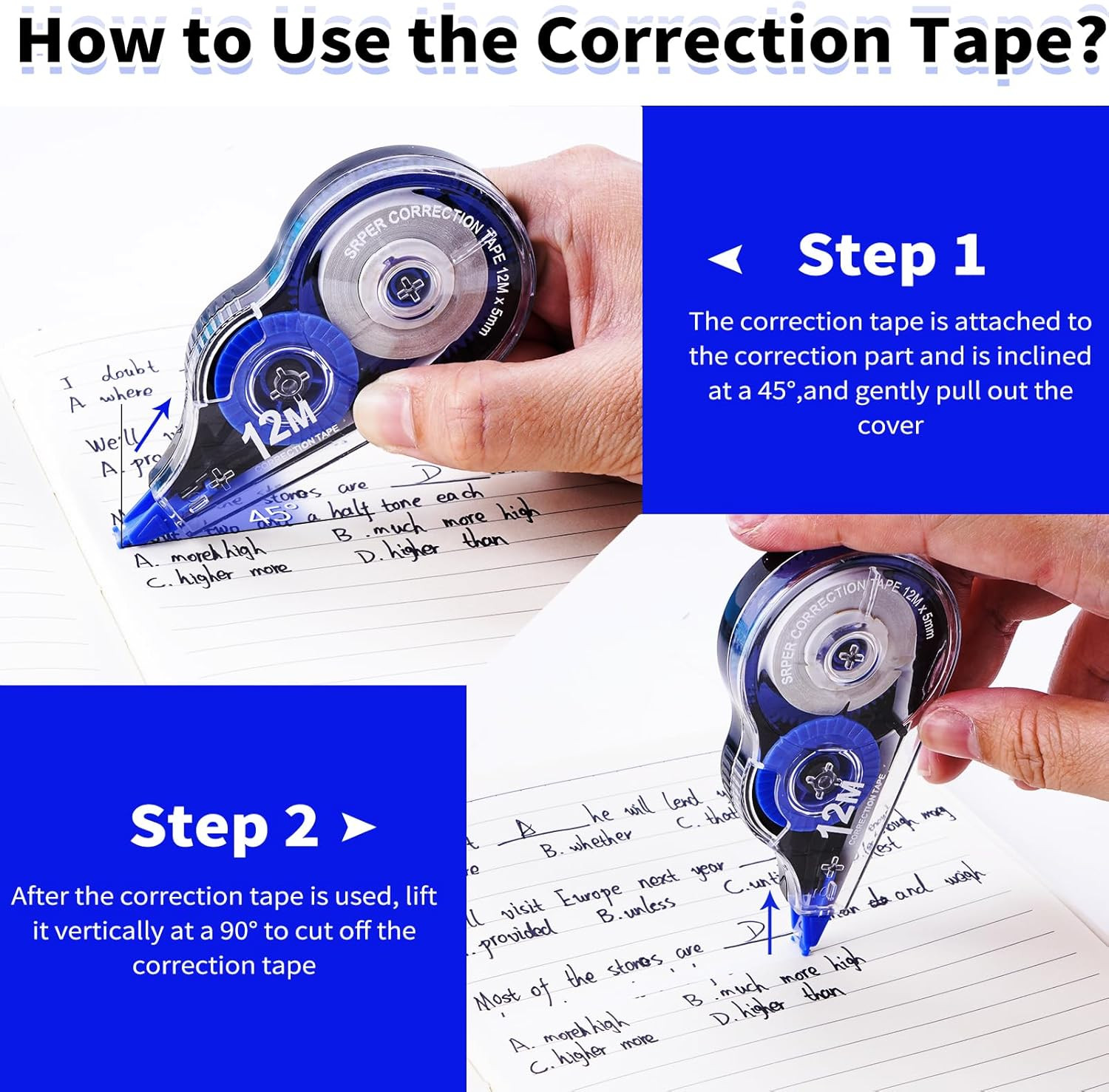Correction Tape, 10 Pack Correction Tape Easy to Use Applicator for Instant Corr