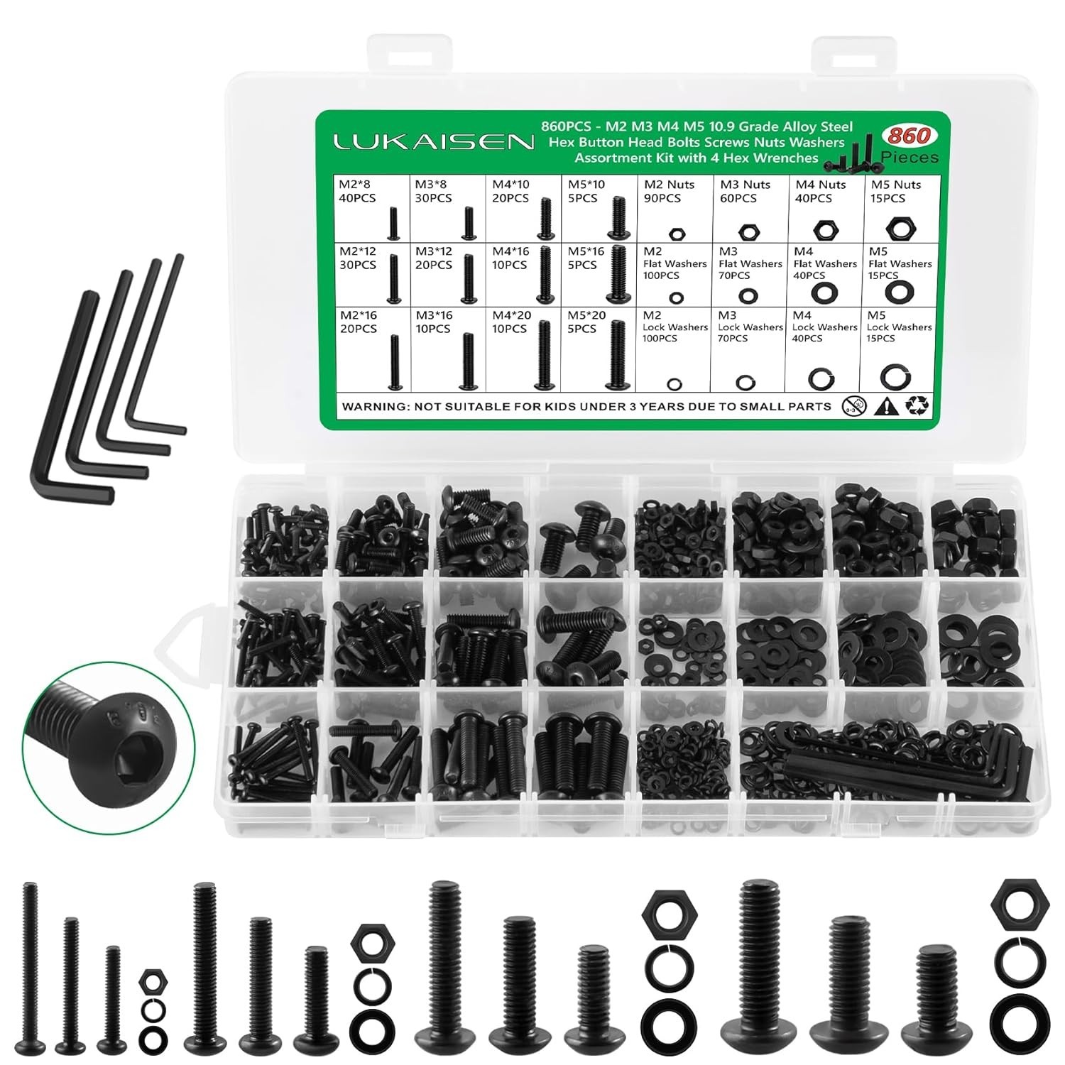 860PCS Metric Screw Assortment Kit, M2 M3 M4 M5 Machine Screws with Lock & Fl…