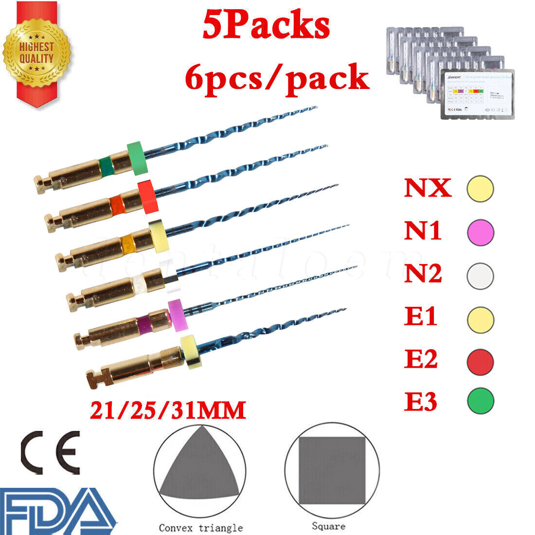 6pcs/pack Dental Endo Root Canal Super Taper Rotary Niti Files 21/25mm/31mm