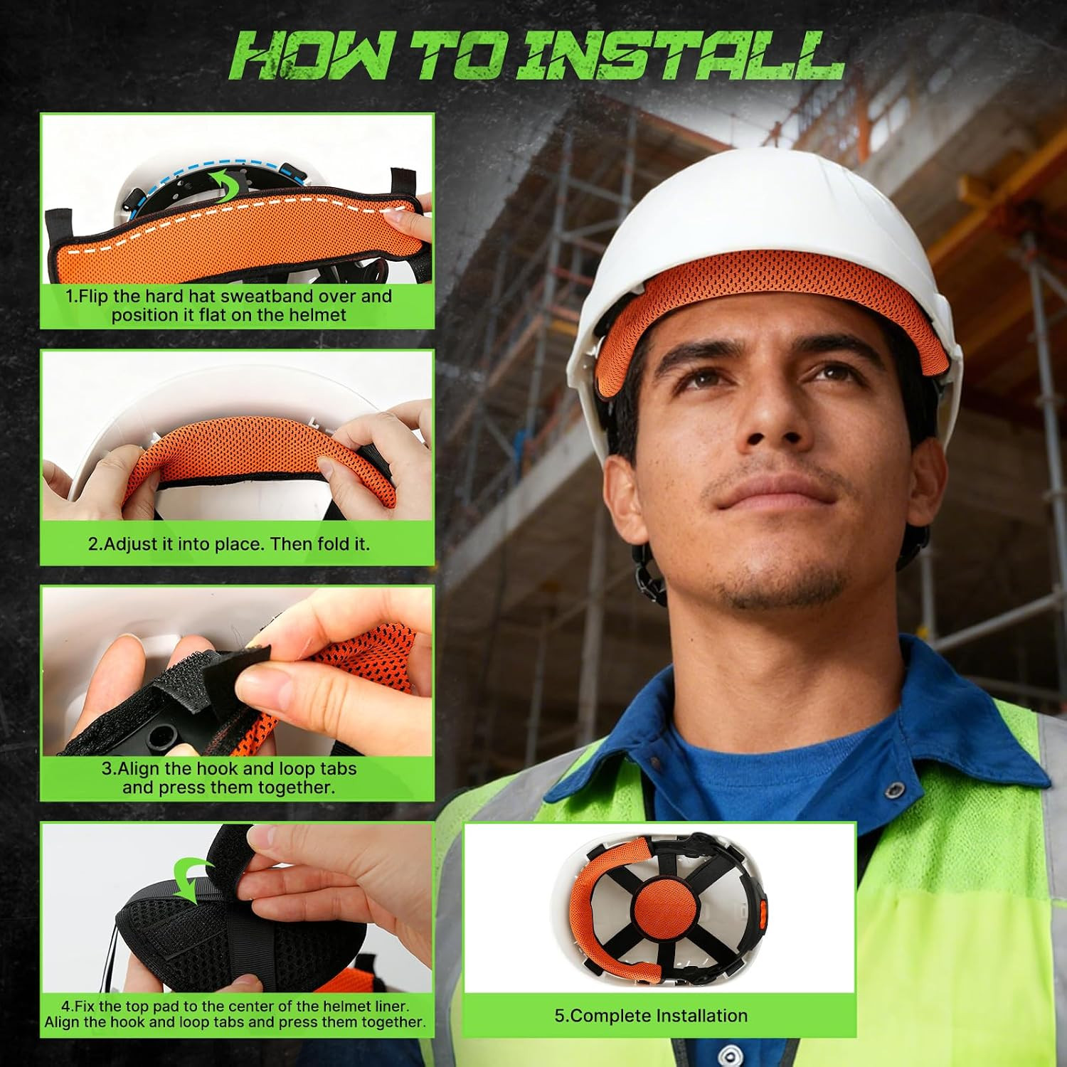 Hard Hat Sweatband and Top Pad – 1 Set Washable Hard Hat Sweat Bands