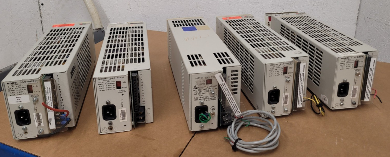 Lot of 5 Lambda Regulated DC Power Supply LLS5008, 0-8V 10A For Parts or Repair