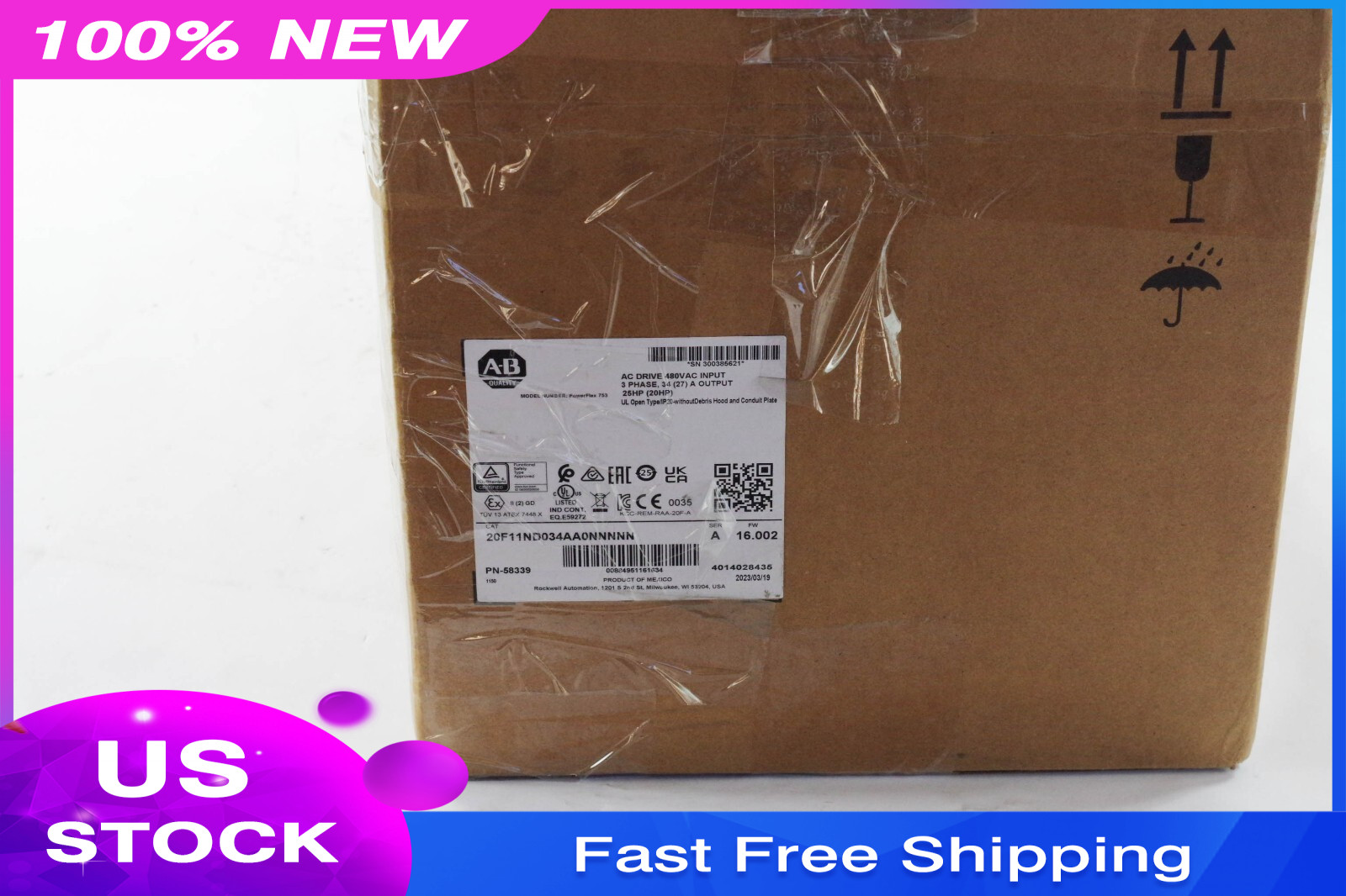 2023 Allen Bradley 20F11ND034AA0NNNNN /A 753 AC Drive Ser A 25HP US Free Tax
