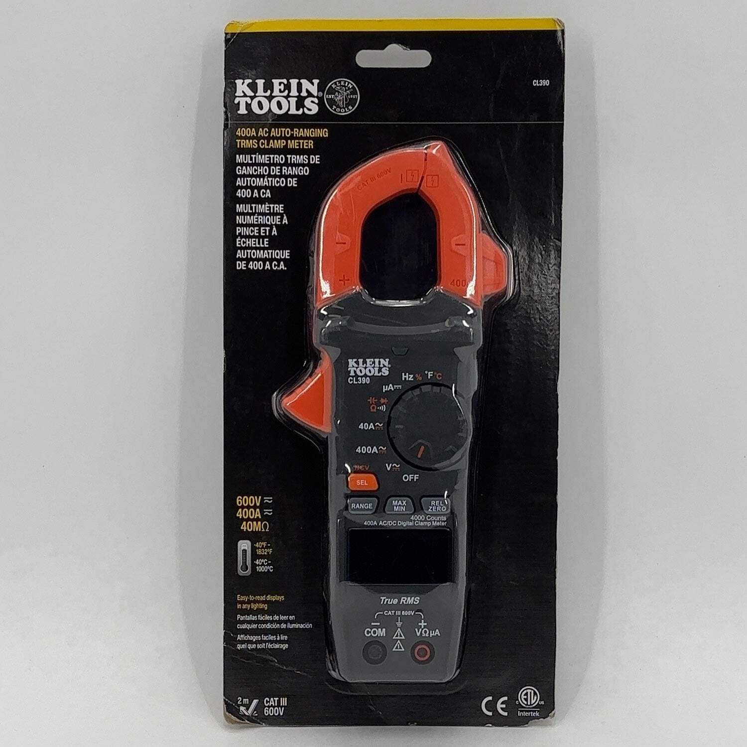 New Klein Tools CL390 600V AC/DC 400A AC AUTO-RANGING TRMS CLAMP METER