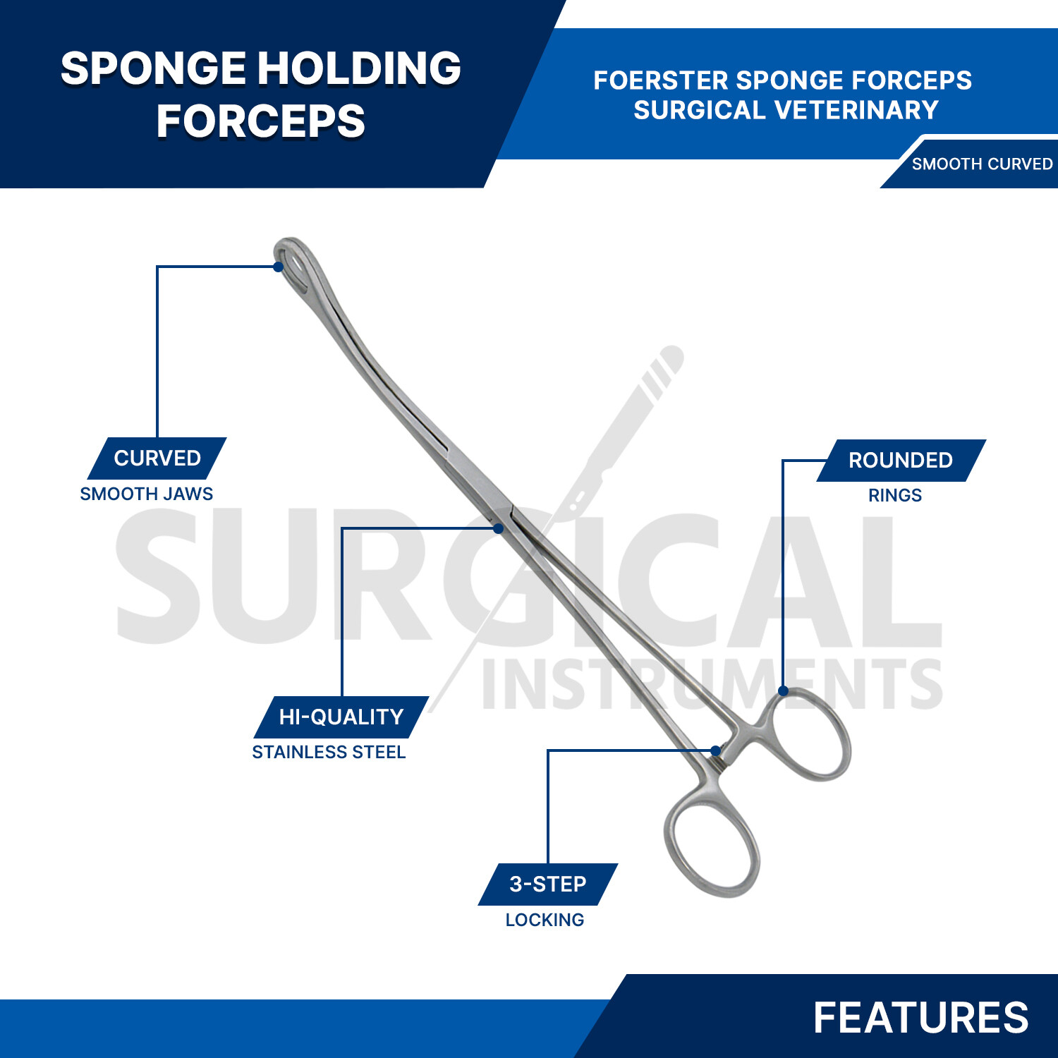Sponge Forceps Surgical OB/GYN Smooth Jaw 7″ Curved Body Piercing German Grade