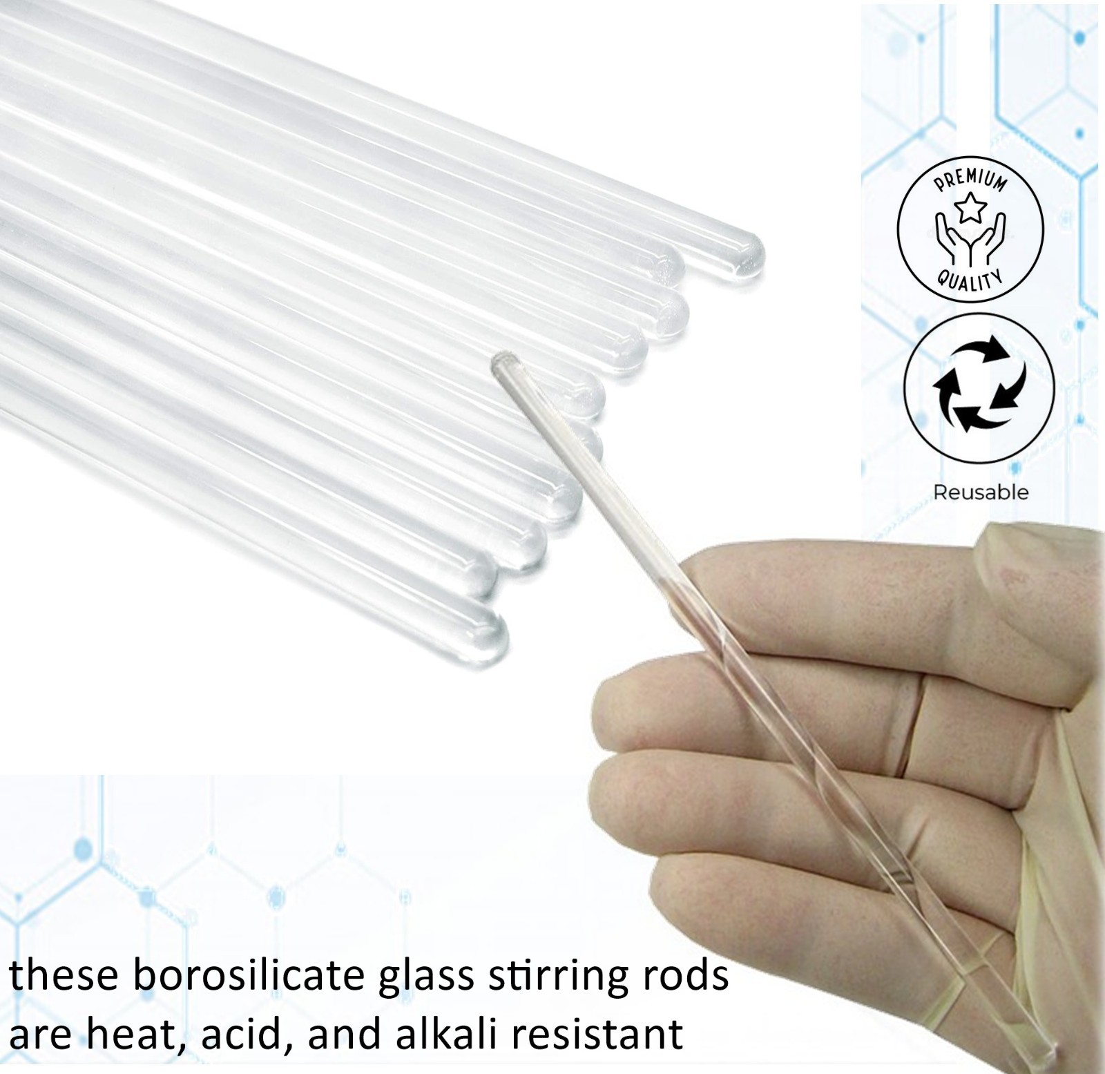12 Pack Glass Stirring Rods 10″ Round ends for Science Education,Lab and Kitchen