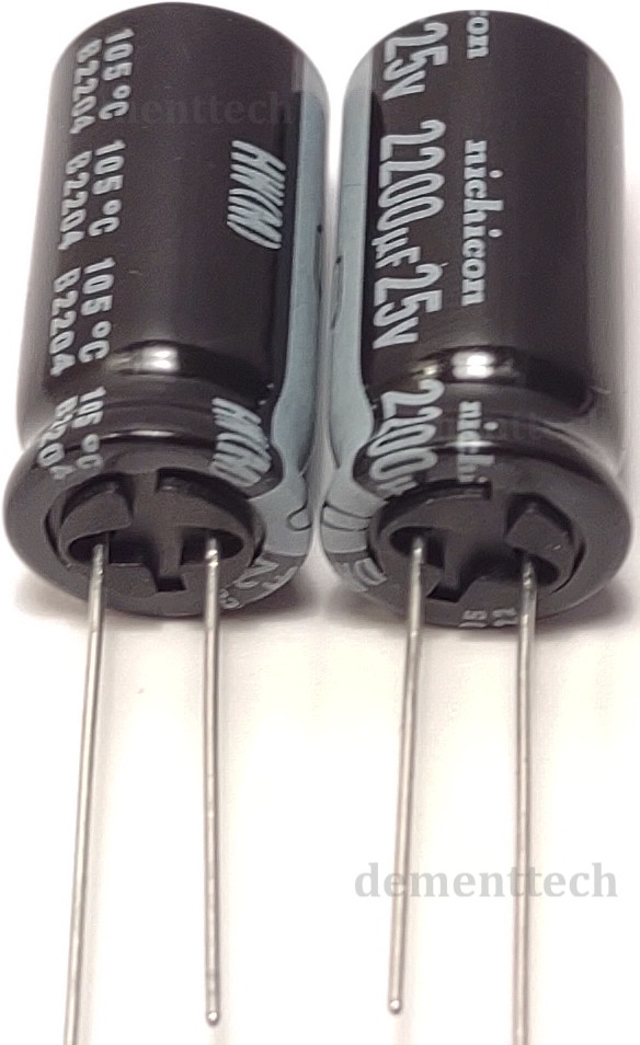 2x Nichicon HW 2200uF 25V High Endurance Low-ESR 105C radial capacitor 12.5x25mm