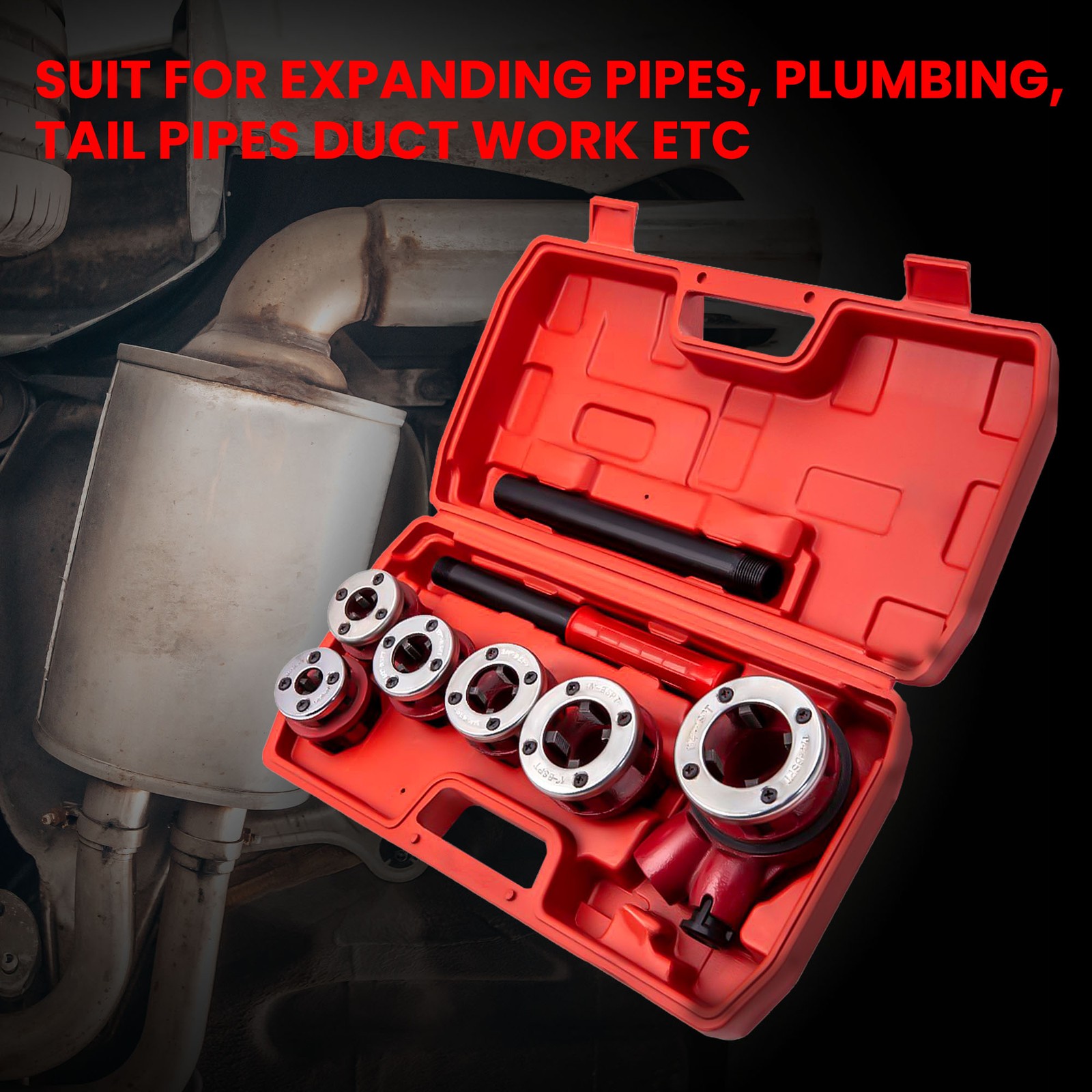 Ratchet Pipe Threader Kit Die Bar Head Handle Tool Set 1/4” 3/4” w/ 6 Dies