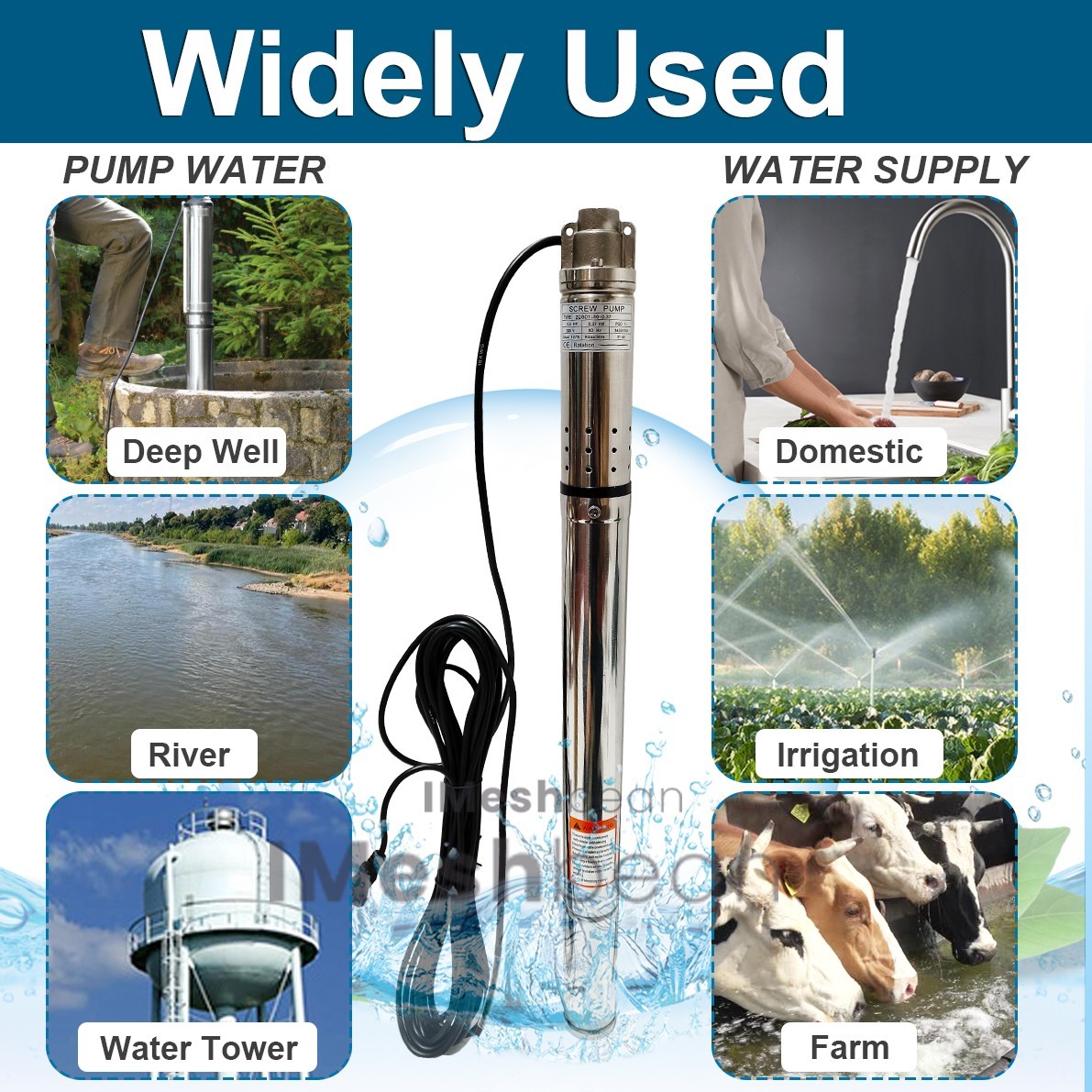 1HP 3″ Deep Well Submersible Pump Screw Pump 380FT Hmax 10GPM 110V w/Control box
