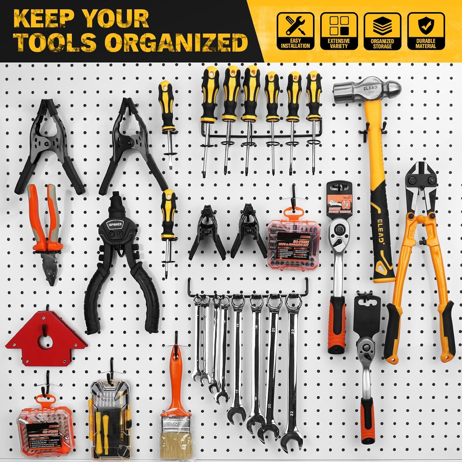 200-Piece Extra Thick Pegboard Hooks Set, 1/4″ Heavy Duty Black Peg Board